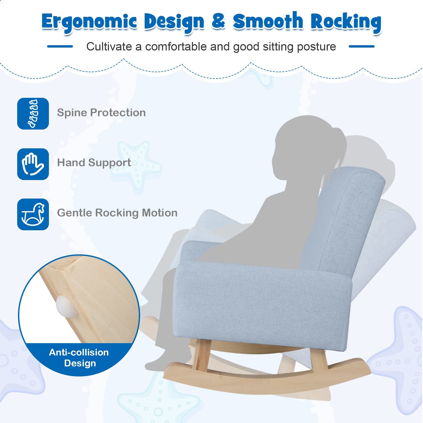HOGEBABY Kids Sofa, Rocking Chair with Solid Wood Frame, Linen Fabric - Image 4
