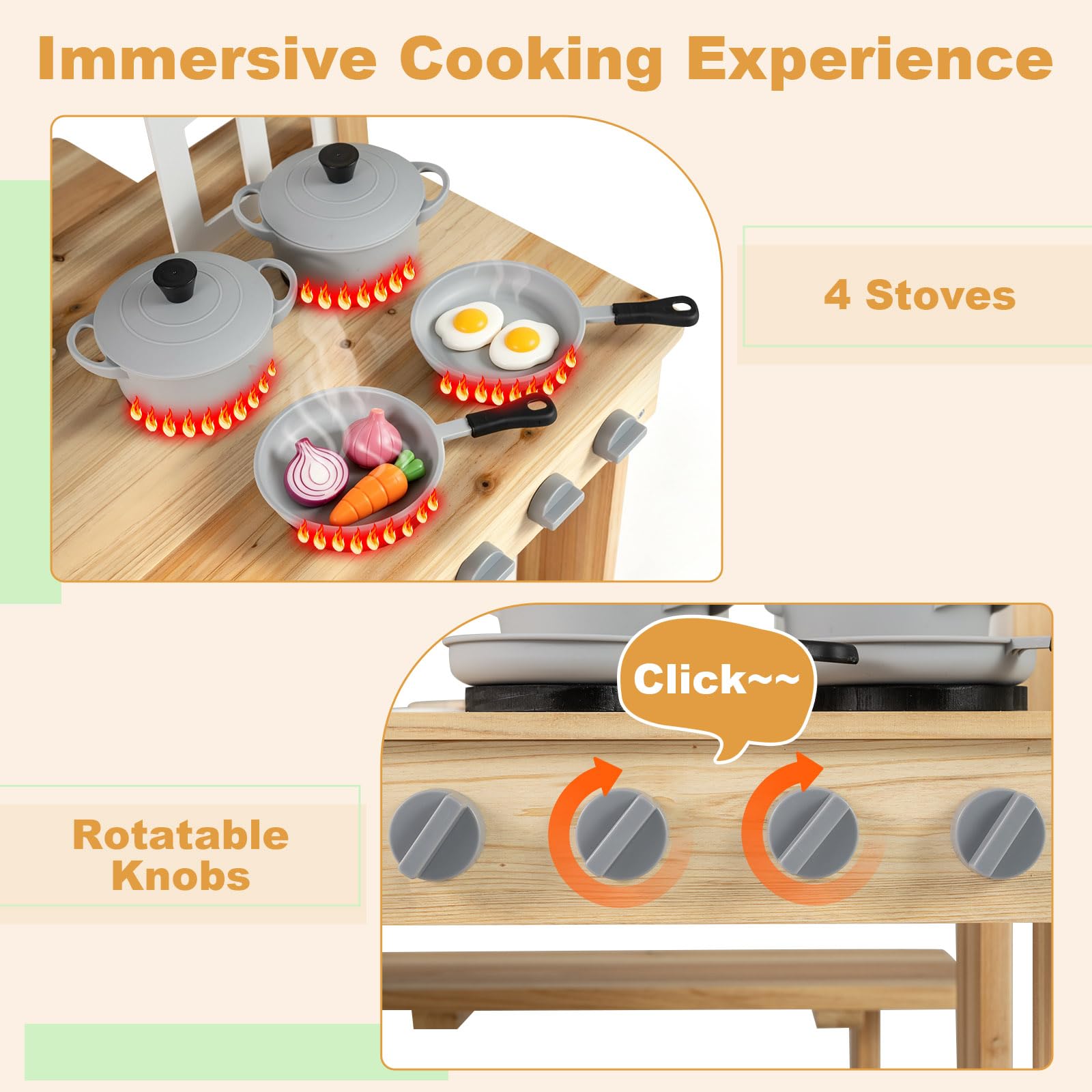 HOGEBABY Outdoor Wooden Kids Kitchen Playset w/Bench - Image 4