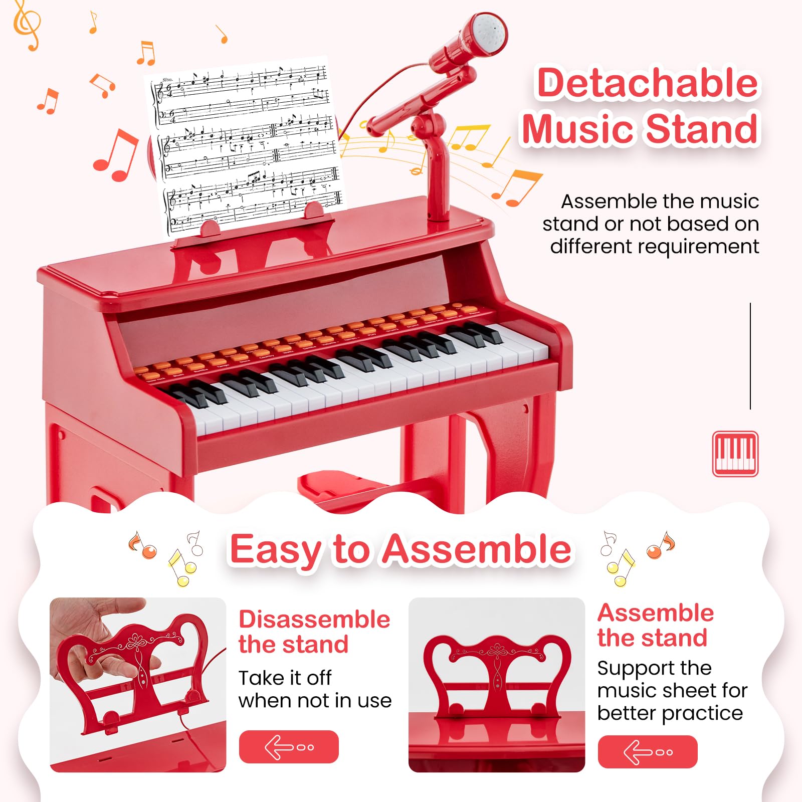 HOGEBABY Kids Piano, 37 Key Toy Piano Keyboard, Portable Electronic Piano Educational Musical Instrument Toy - Image 6