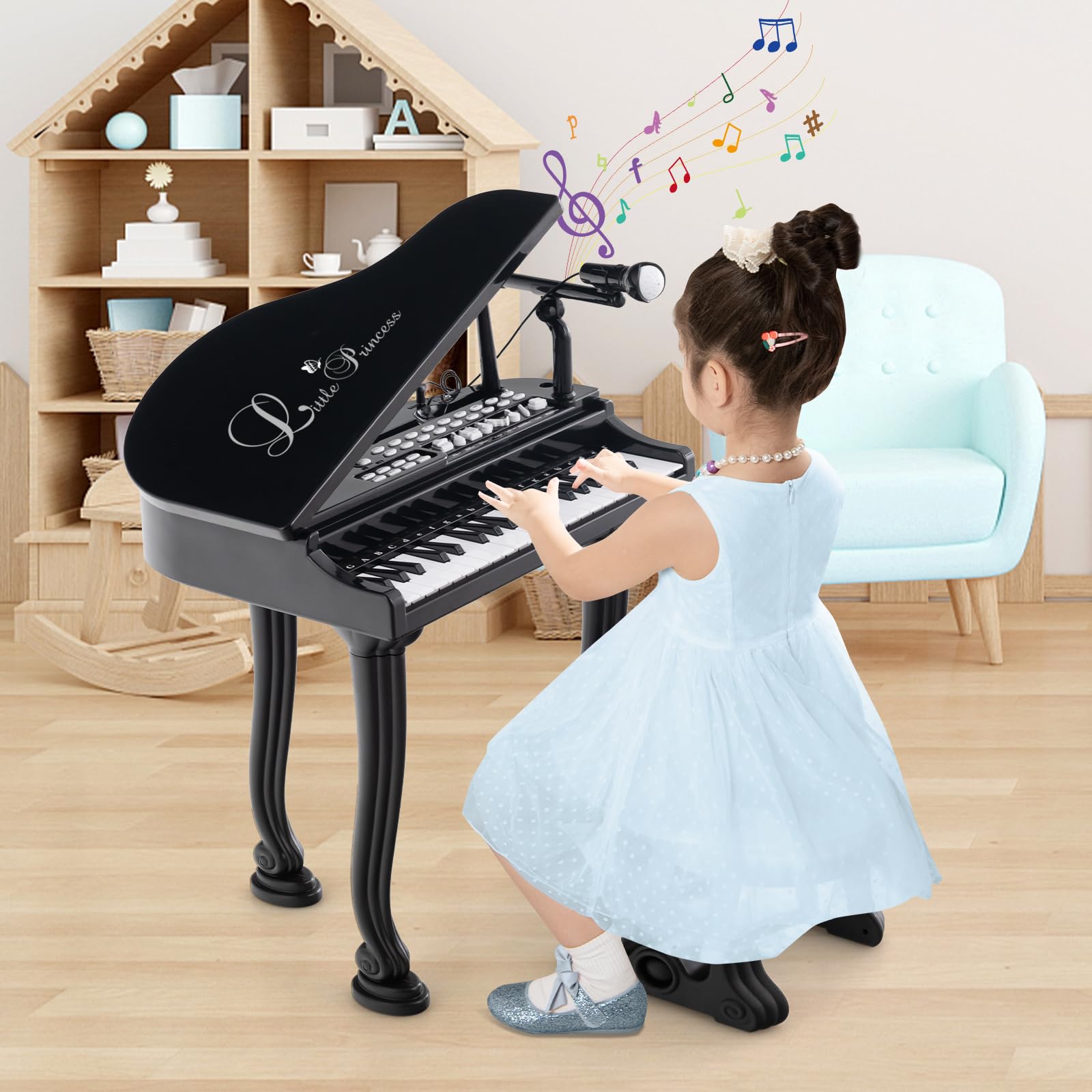 HOGEBABY Kids Piano, 37 Key Mini Grand Piano Toy Keyboard, Portable Electronic Piano Educational Musical Instrument Toy - Image 2