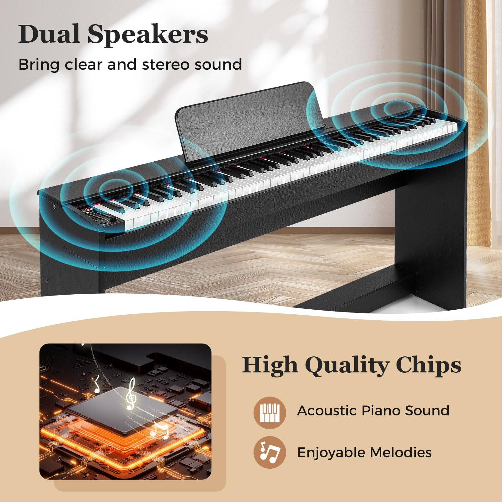 HOGEBABY 88 Key Weighted Hammer Action Electric Piano with Furniture Stand - Image 4