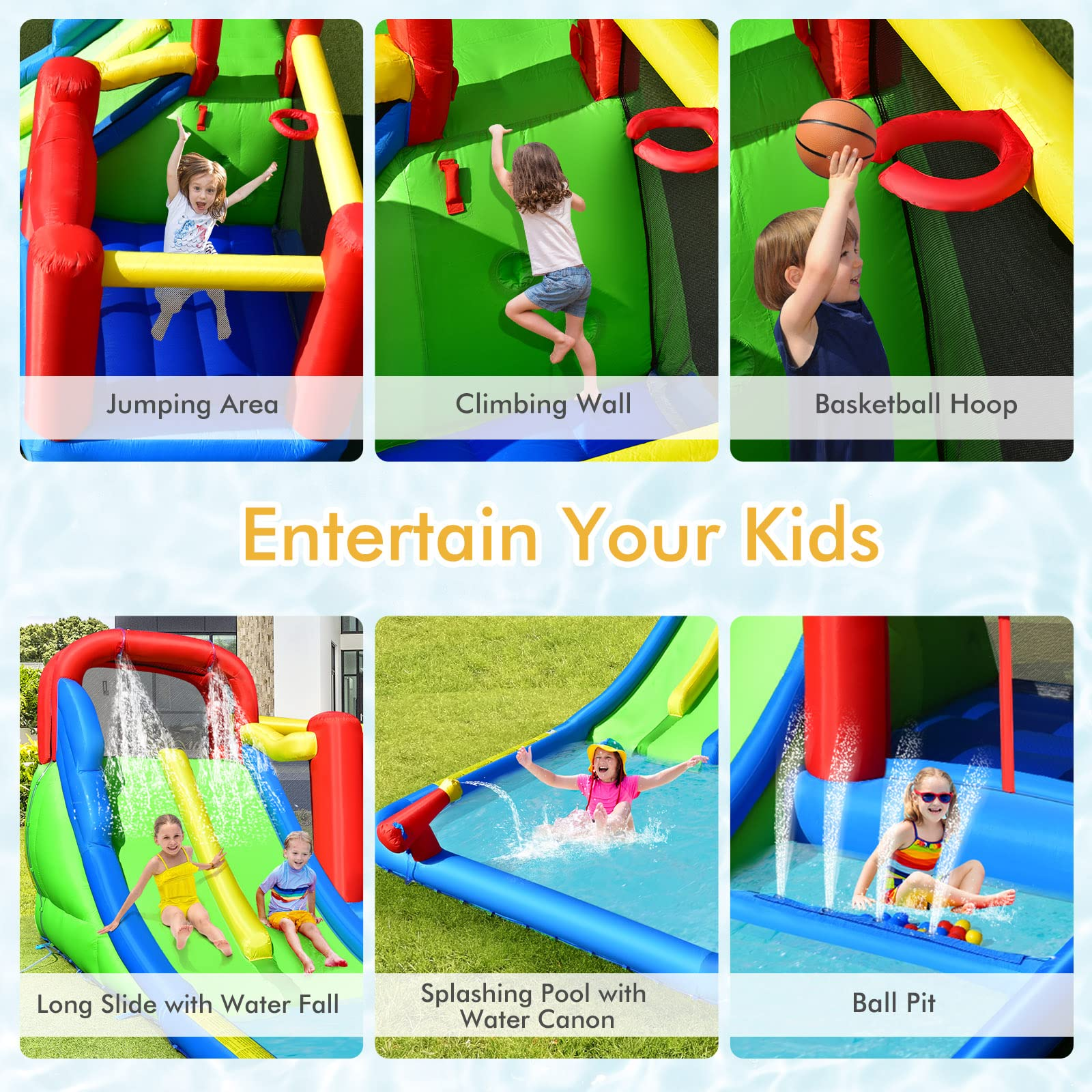 HOGEBABY Inflatable Water Slide Park, Kids Giant Water Park Jumping Castle - Image 4