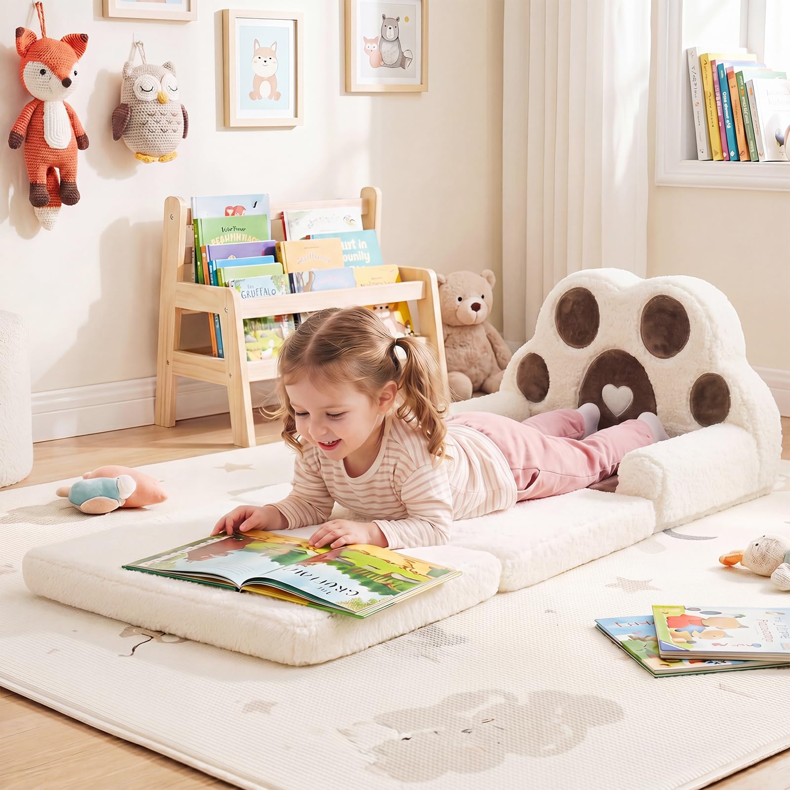 HOGEBABY 2-in-1 Convertible Kids Soft Fold Out Toddler Couch Chair Kids Furniture for Playroom (Bear Paws) - Image 3