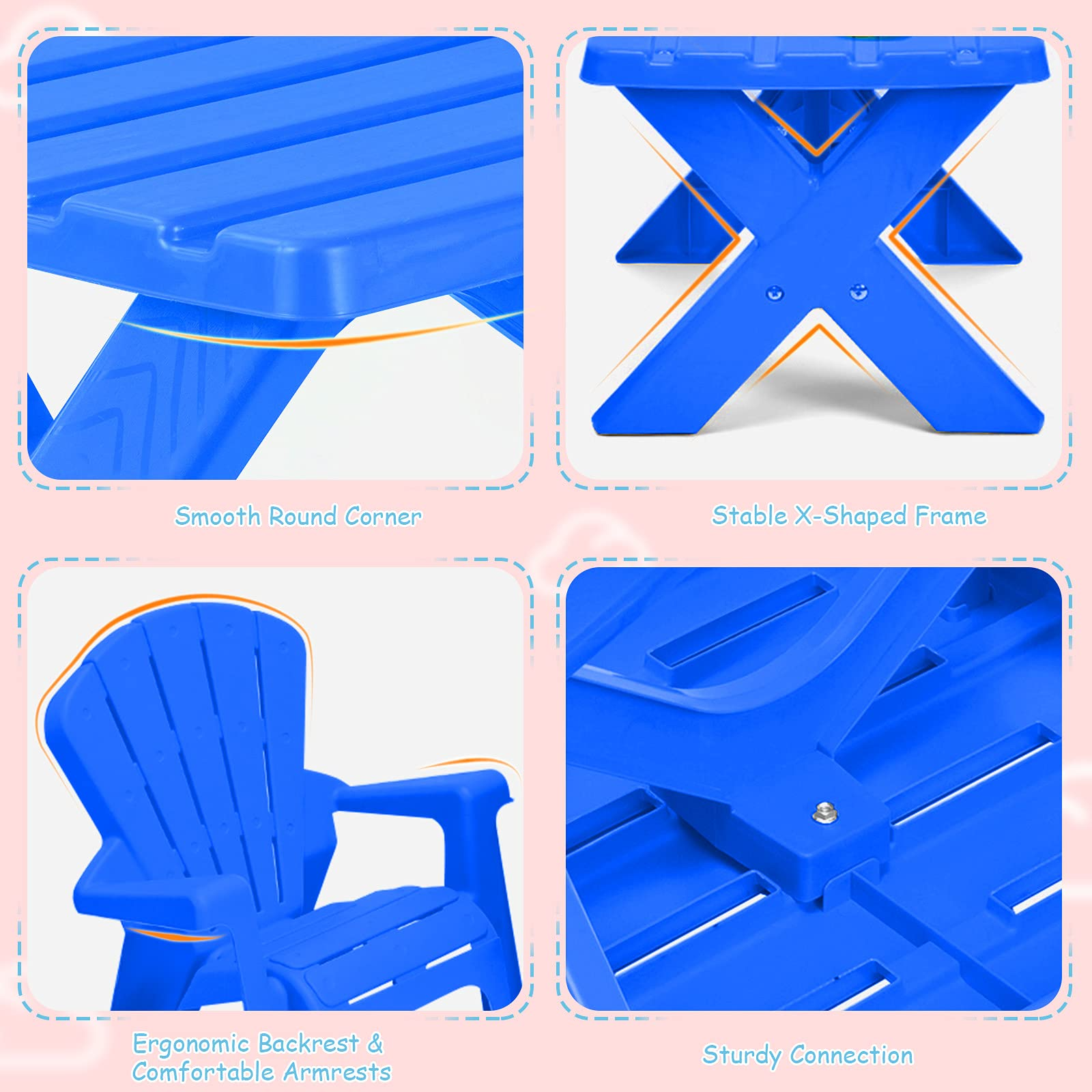 HOGEBABY Kids Plastic Table and 2 Chairs Set, Adirondack Chair for Indoor & Outdoor Garden - Image 12