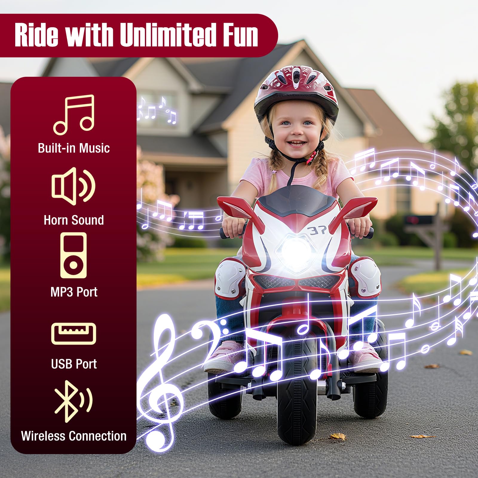 HOGEBABY Toddler Motorcycle with LED Lights 6V Battery Powered - Image 9