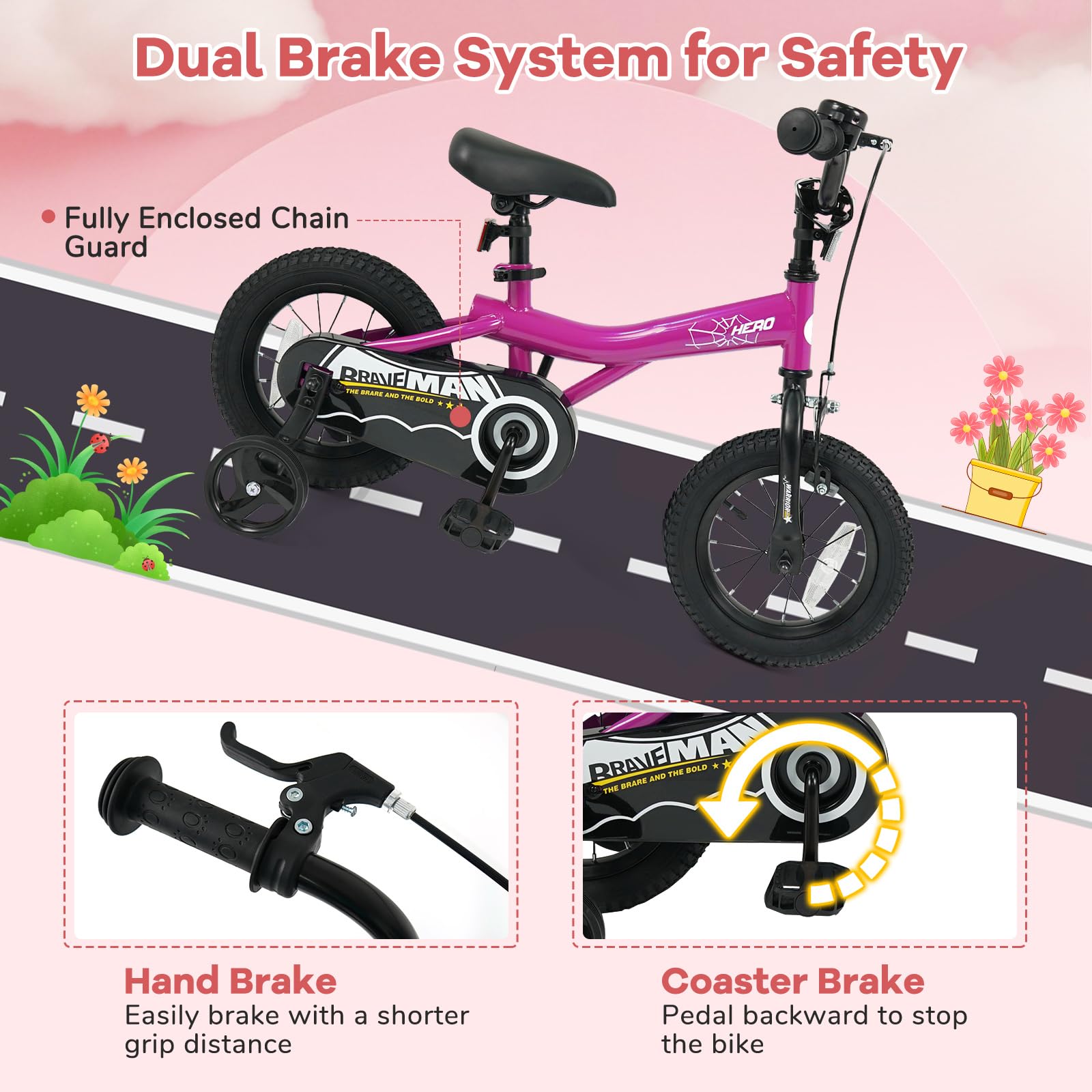 HOGEBABY Kids Bike 12/14/16/18-Inch Children Bicycle w/Training Wheels Adjustable Seat Handbrake & Coaster Brake - Image 8