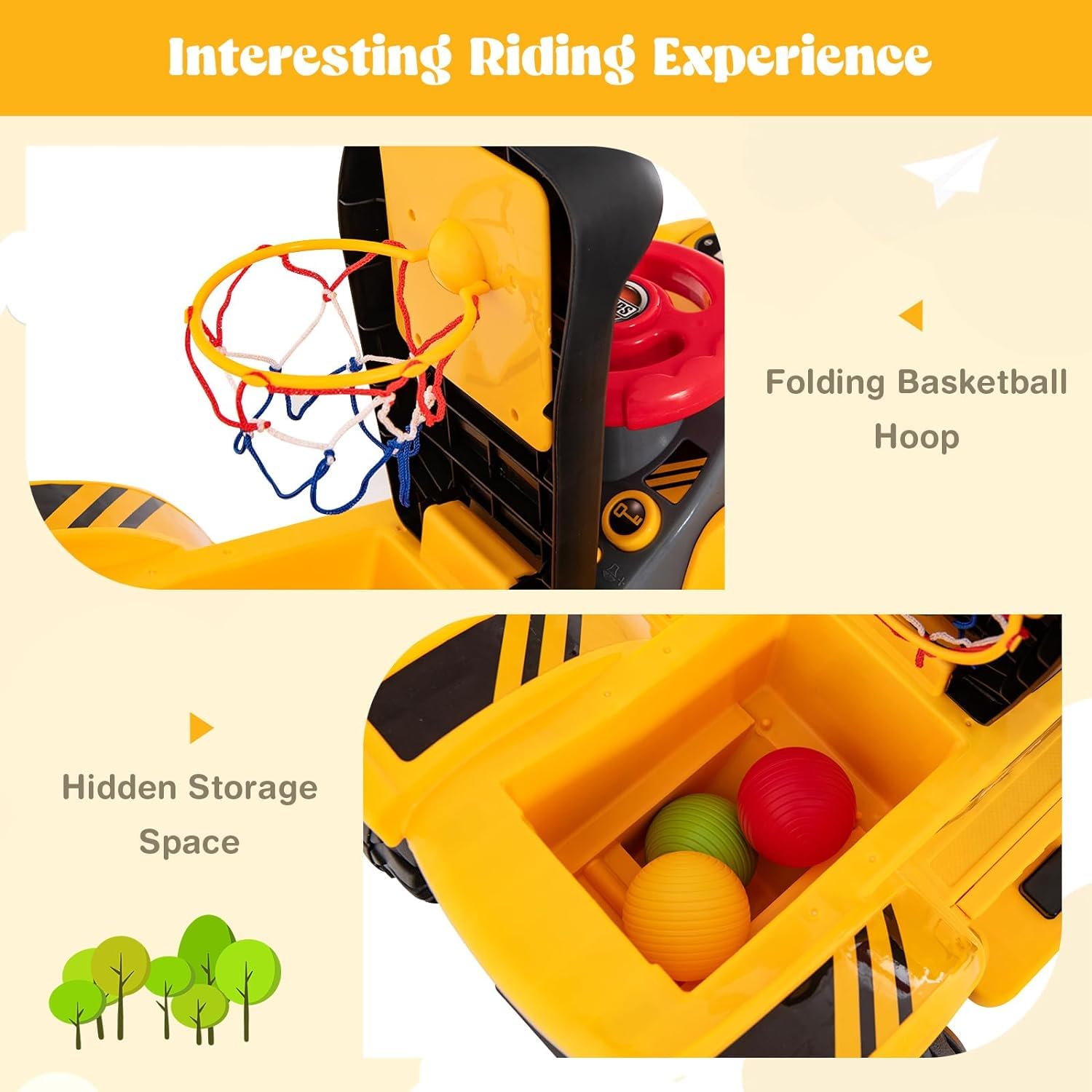 HOGEBABY 2-in-1 Ride on Excavator Bulldozer & Ride on Push Car (6V) - Image 4