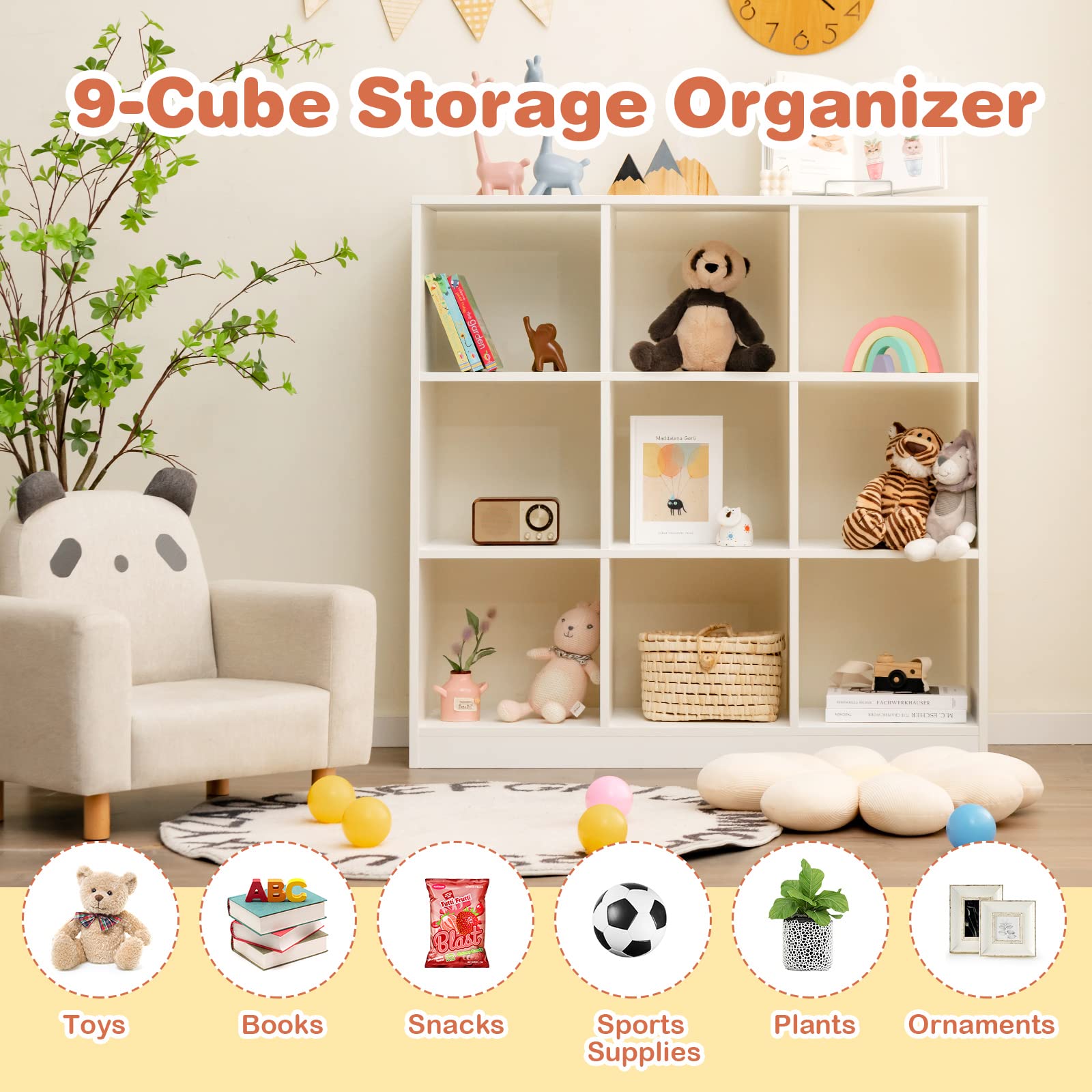 HOGEBABY Toy Organizers and Storage, Wooden White 9-Cube Kids Bookcase for Books Toys Display Organization - Image 4