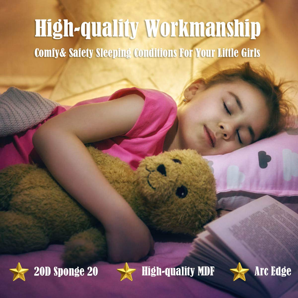 HOGEBABY Kids Bed, Twin Size Upholstered Children Bed Frames w/Velvet Surface & Adjustable Feet - Image 6