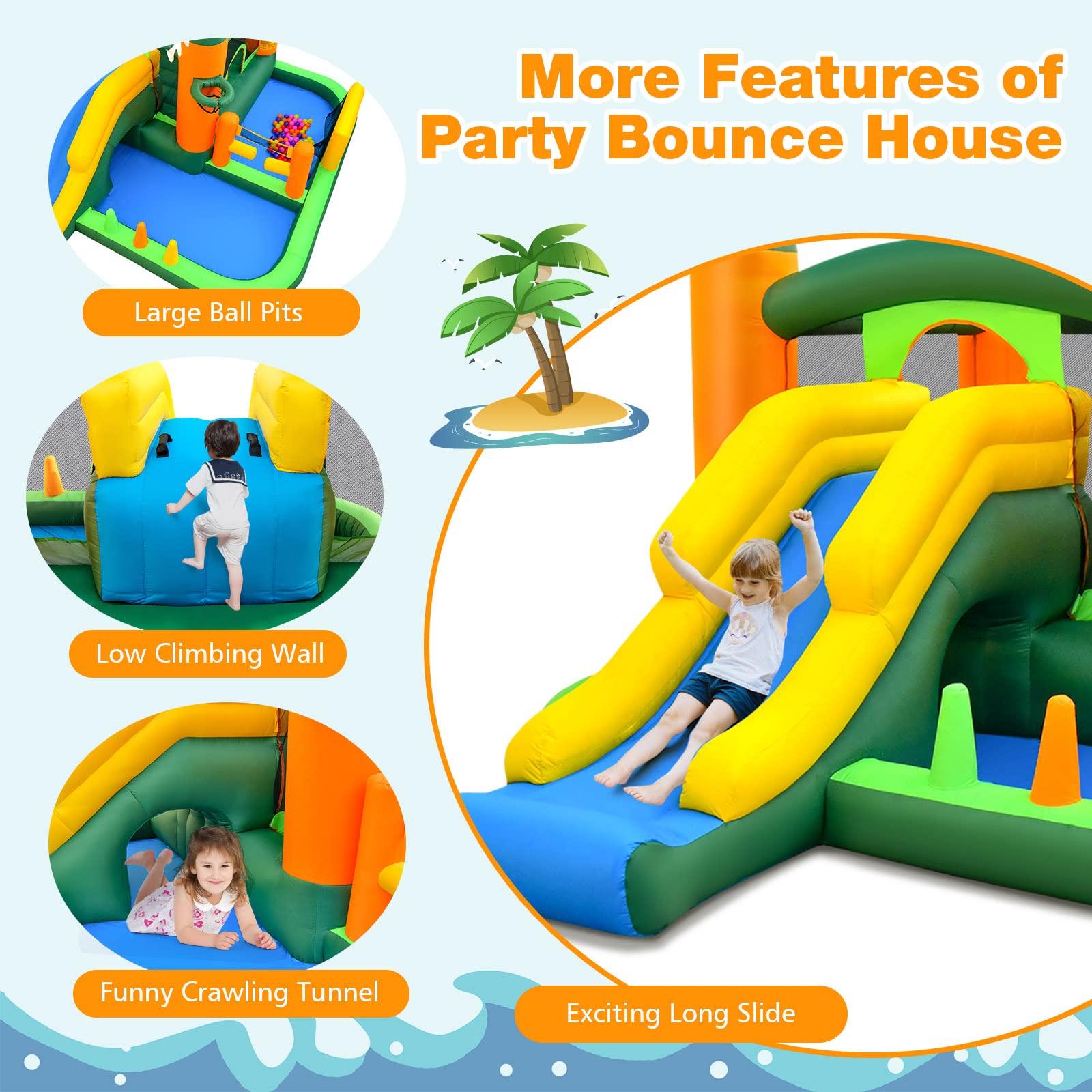 HOGEBABY Inflatable Bounce House, Big Bouncy House for Toddler Kids 5-12 Indoor Outdoor Party Fun w/Slide, Football/Volleyball - Image 4