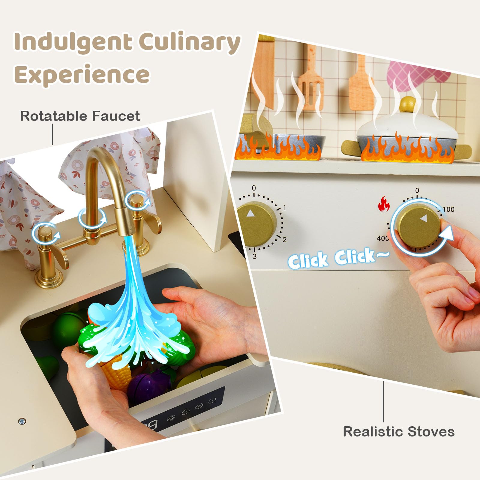 HOGEBABY Wooden Toy Kitchen Playset w/Ice Makerfor Boys and Girls Aged 3+ - Image 4