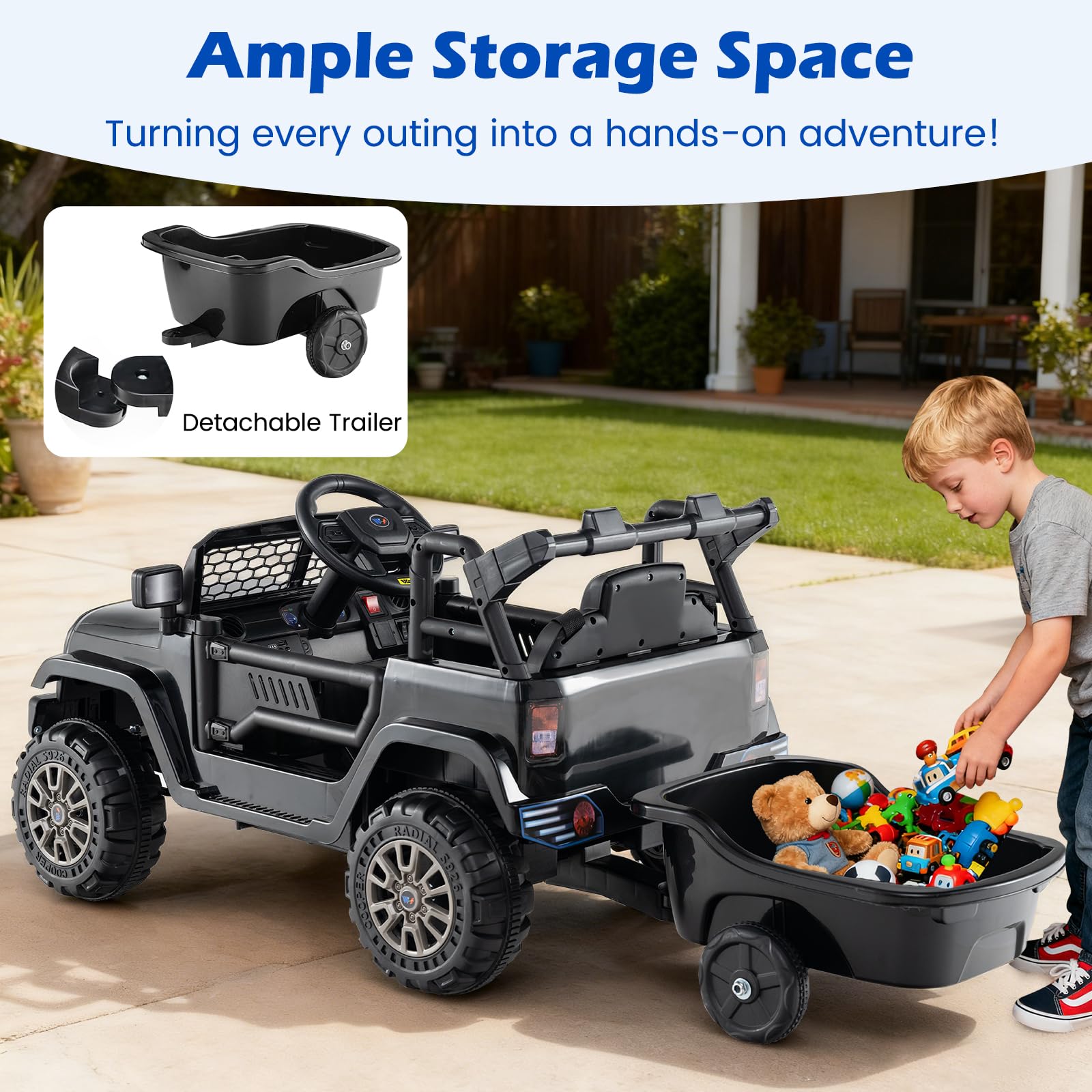 HOGEBABY Ride on Car with Detachable Trailer 12V Battery Powered Ride on Truck - Image 4