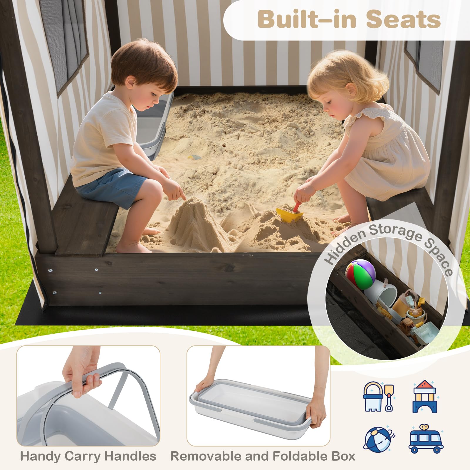 HOGEBABY Kids Wooden Sandbox with Canopy - Image 5