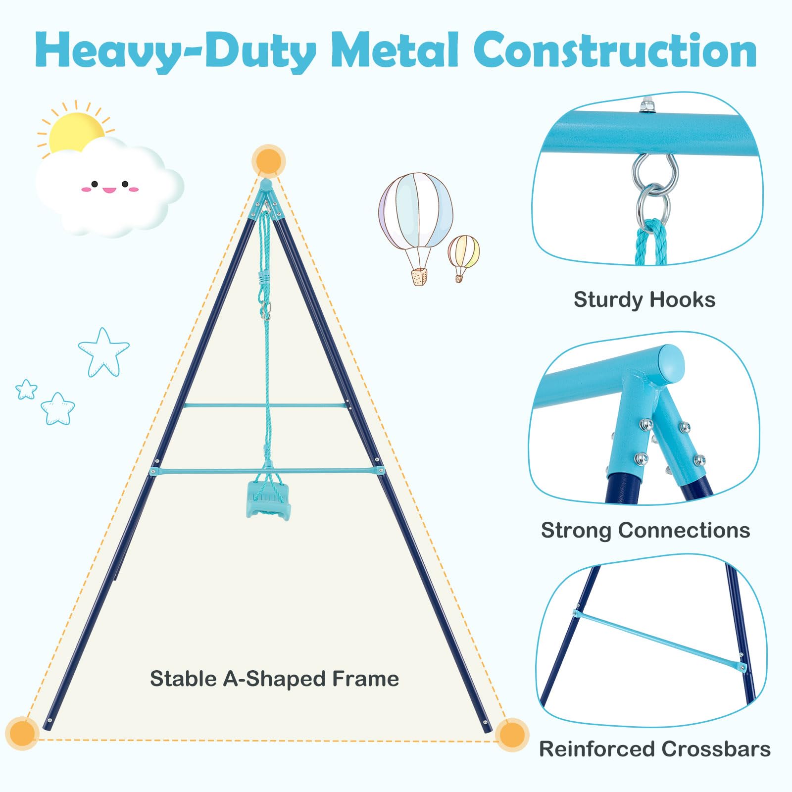 HOGEBABY Swing Sets for Backyard, All Weather A-Frame Swing Stand Frame with Adjustable Swing Seat - Image 5