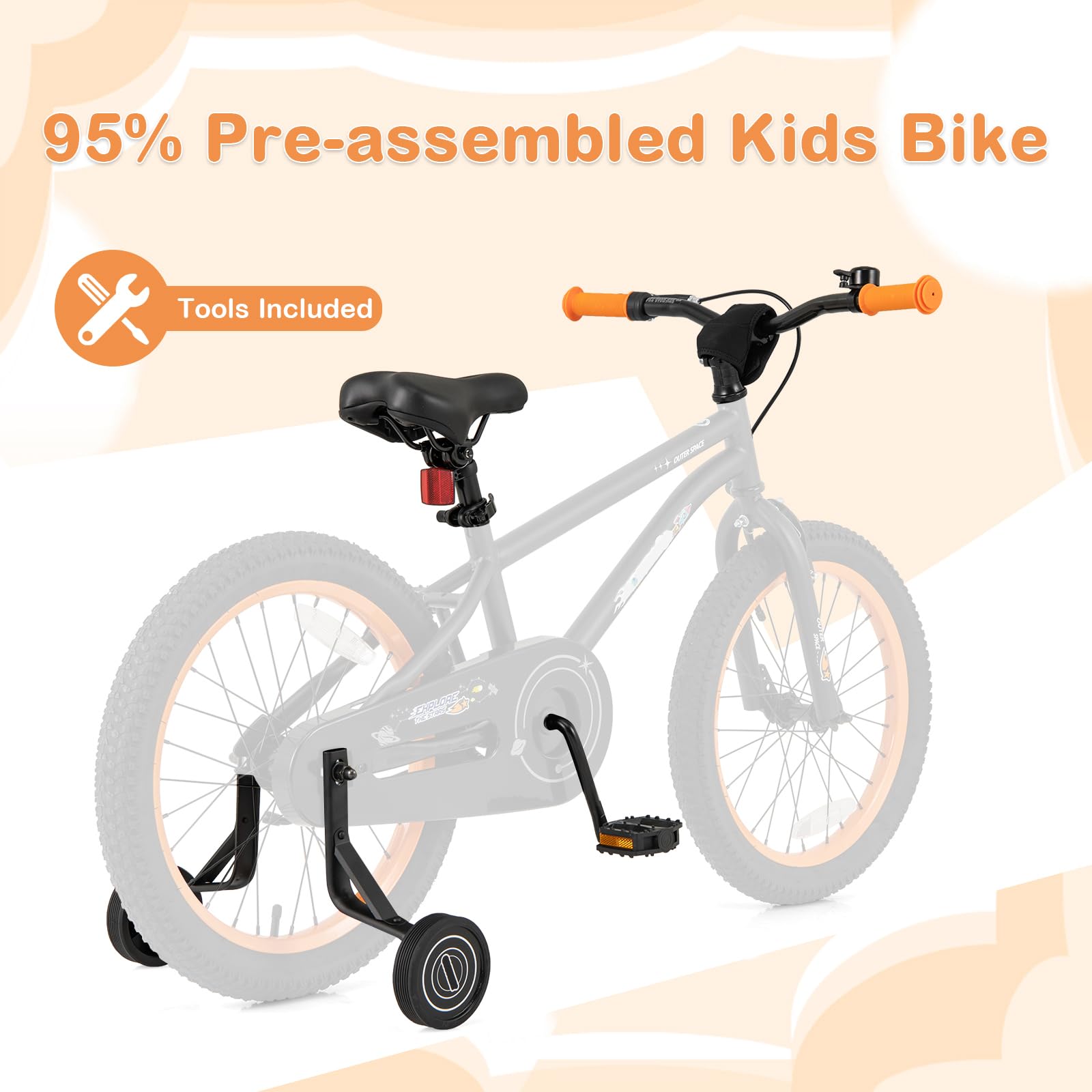 HOGEBABY Outer Space Kids Bike, 18 Inch Sport Bicycle for 4-7 Years Old w/Adjustable Saddle, Training Wheels - Image 5