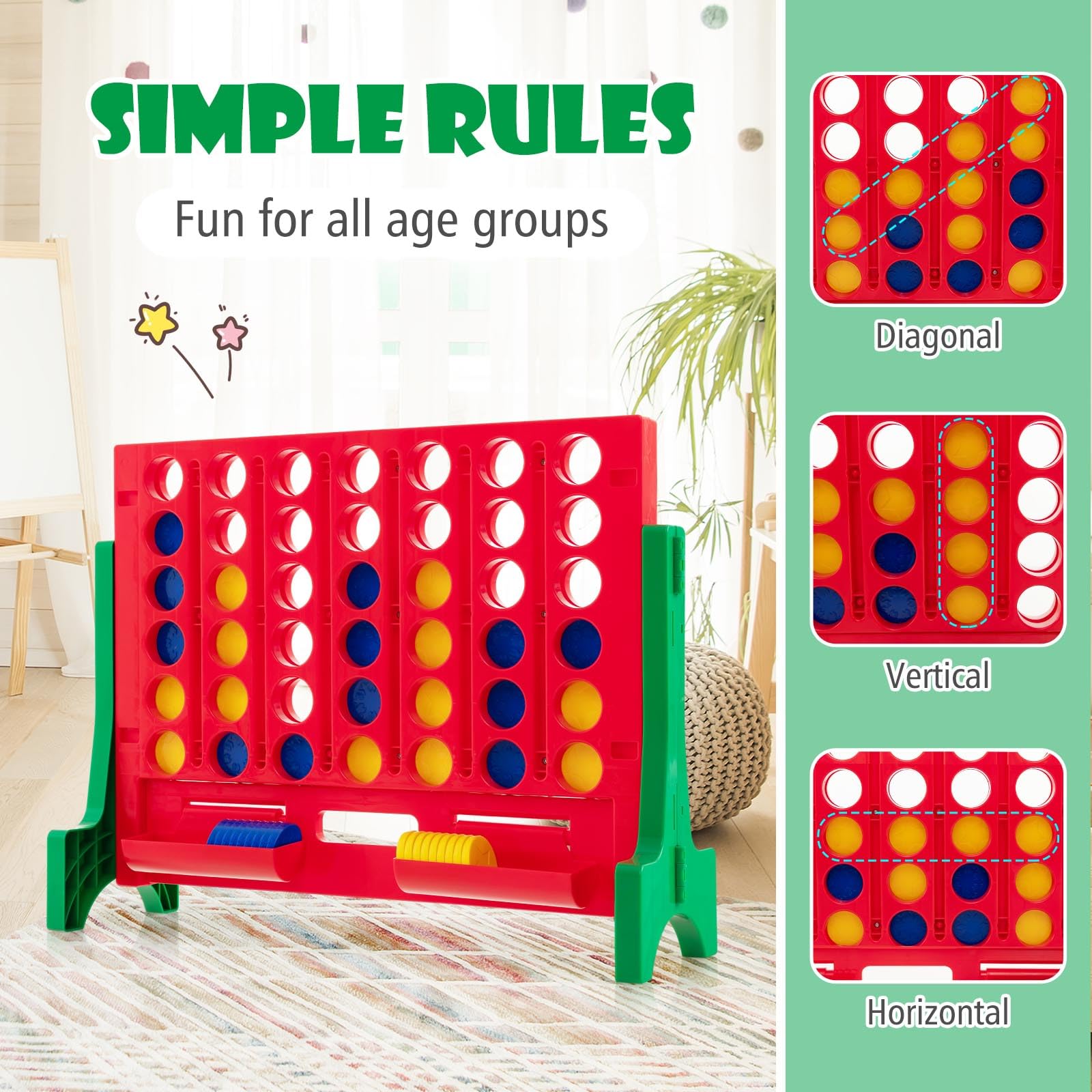 HOGEBABY Giant 4 in a Row Connect Game, 2-in-1 Jumbo 4-to-Score Game Set with Carrying Bag, Fun Family Party Game - Image 8