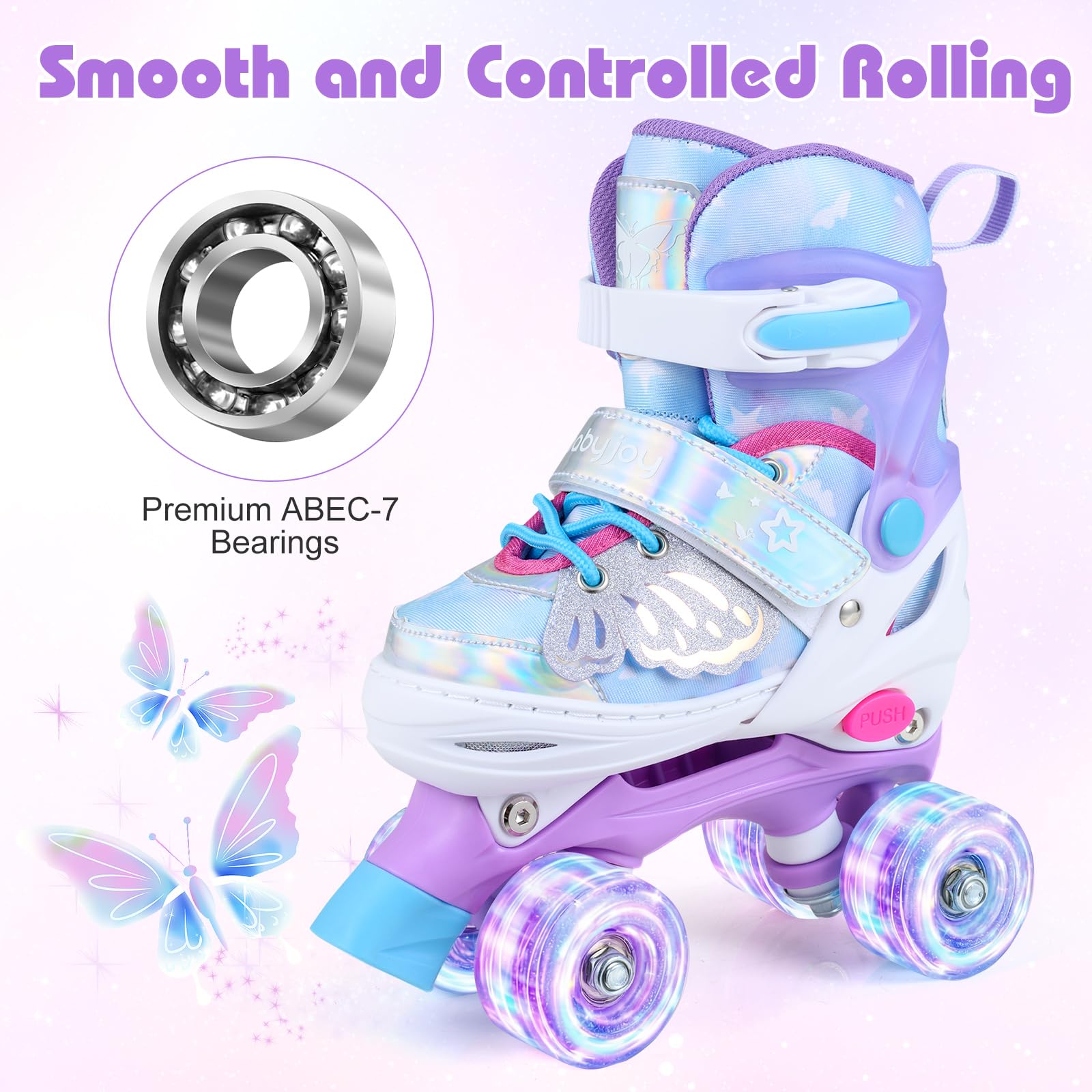 HOGEBABY 4-Size Adjustable Quad Skates for Girls Teens 9-14 w/Light-up Wheels & Safety Protection - Image 7