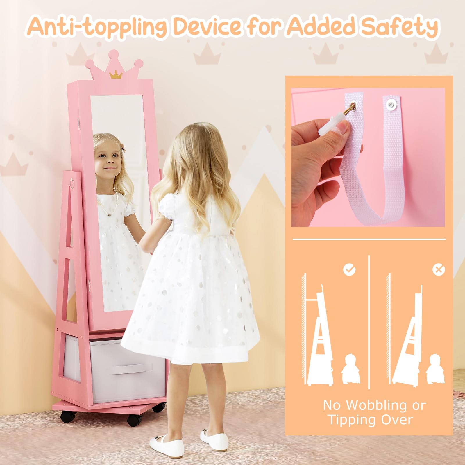 HOGEBABY Kids Vanity & Jewelry Armoire Cabinet, Kids Vanity Table and Chair Set - Image 5