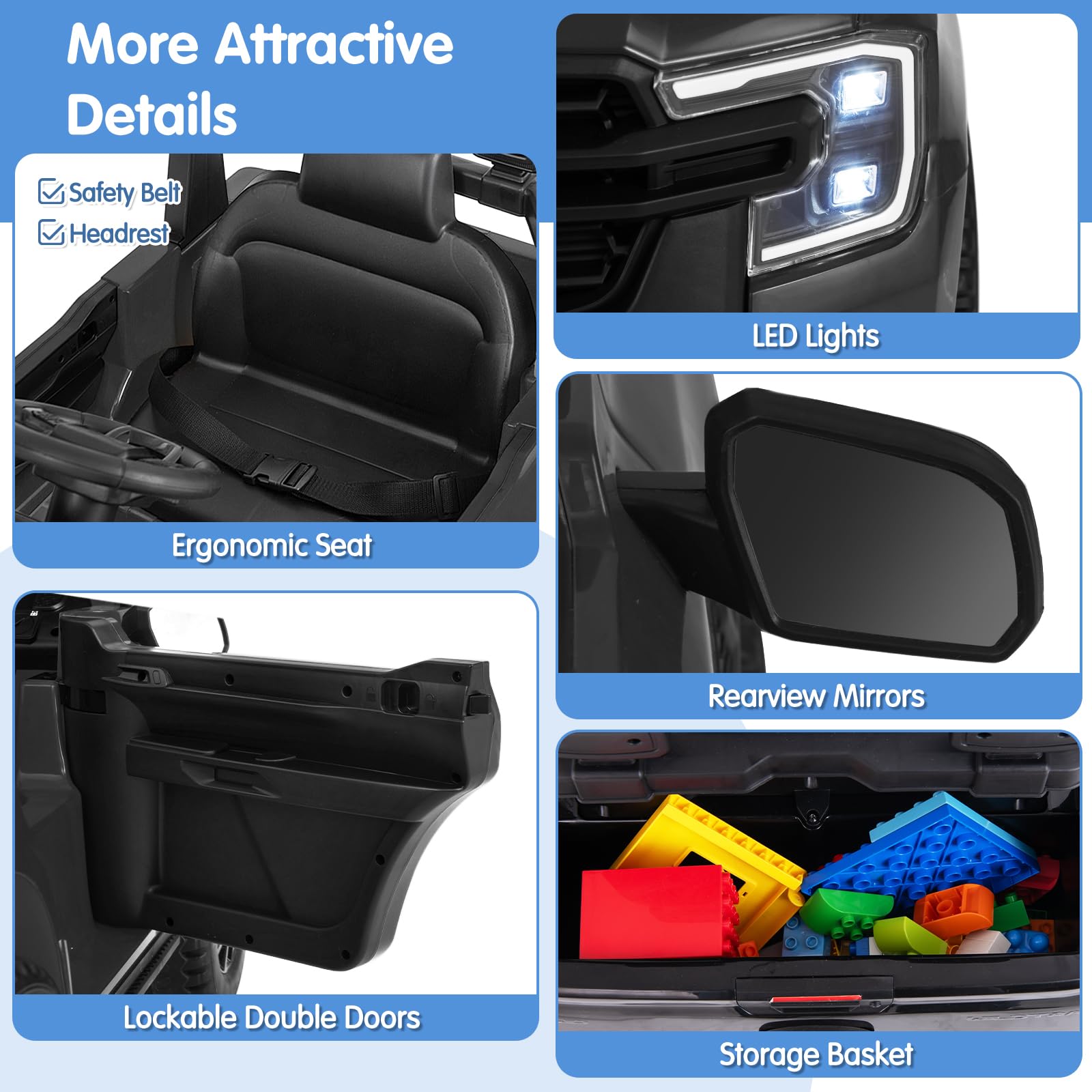 HOGEBABY 12V Licensed Ford Ranger Kids Car, Electric Vehicle W/Remote Control, Soft Start Ride on Car for Kids - Image 6
