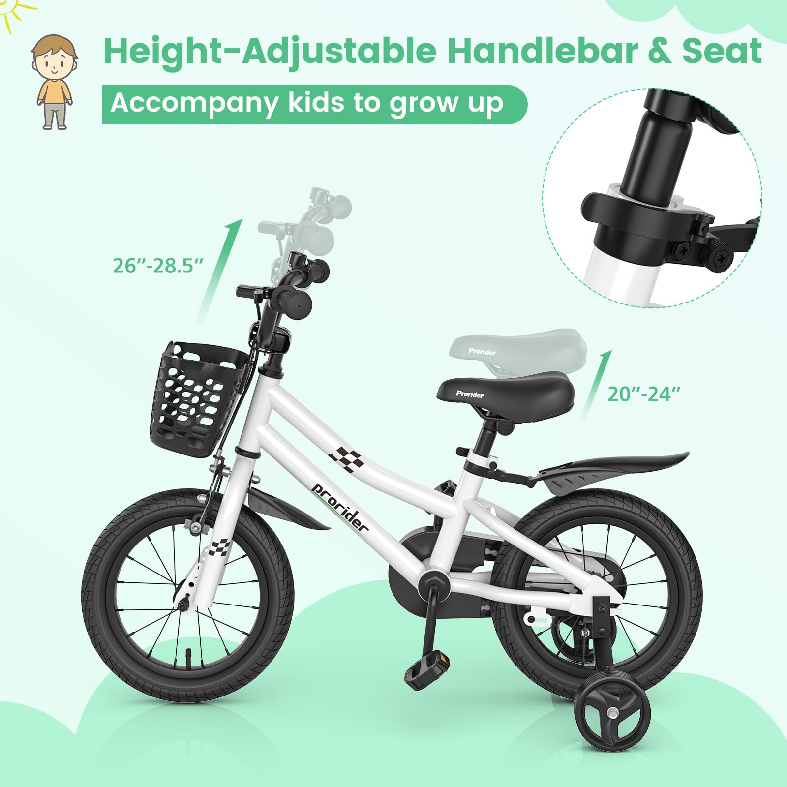 HOGEBABY Kids Bike, 12 14 16 18 Inch Children Bikes for Boys Girls Age 3-8 Years w/Training Wheels - Image 15