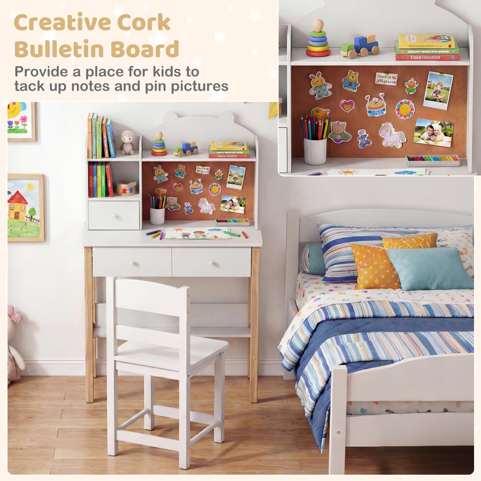 HOGEBABY Kids Wooden Study Writing Table Set w/Hutch - Image 5
