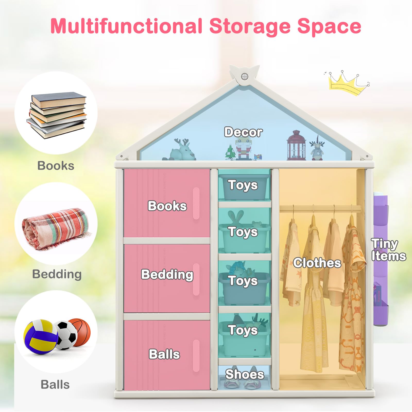 HOGEBABY Kids Costume Storage Closet, Children Pretend Dresser Wardrobe - Image 6