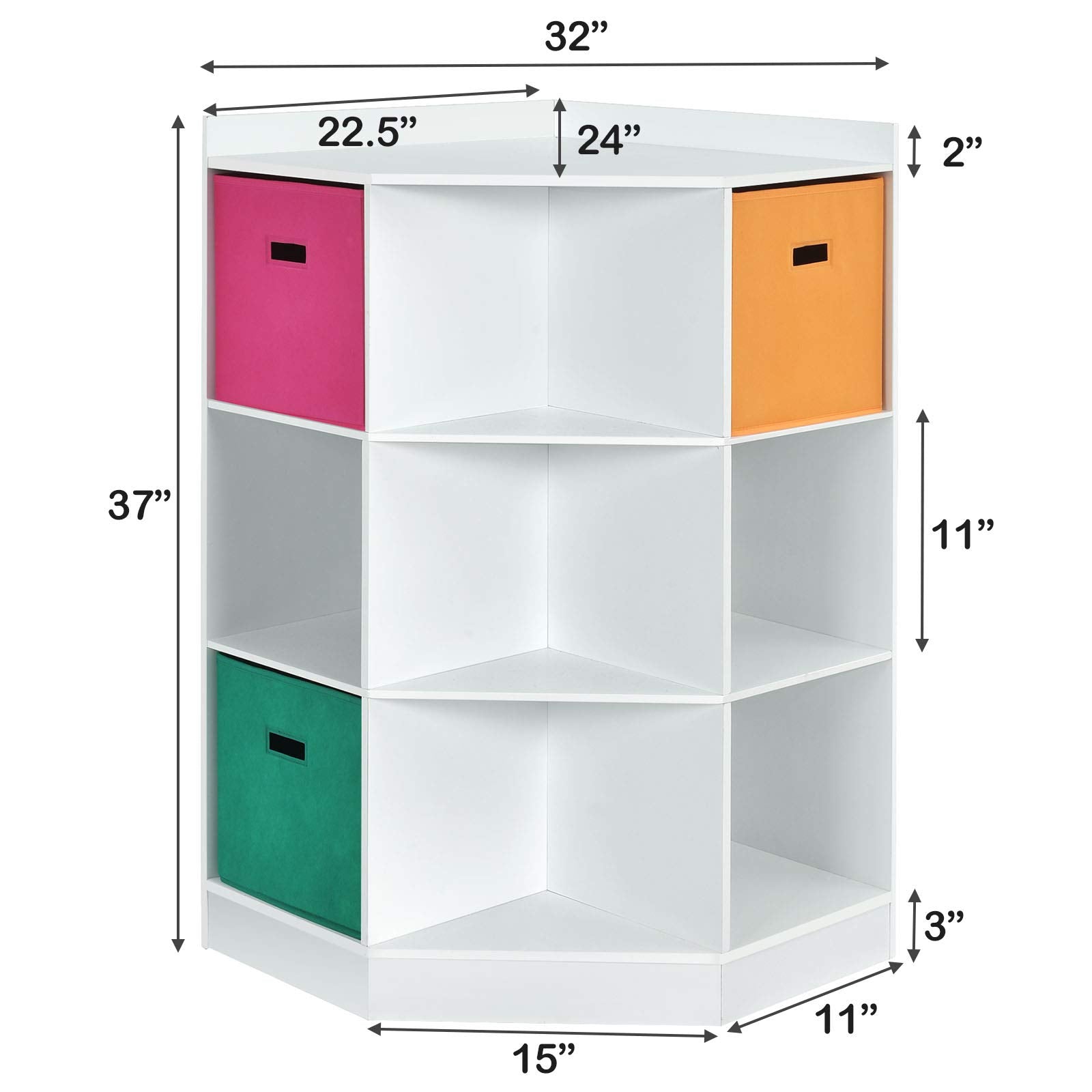 HOGEBABY 9-Cubby Kids Bookcase, Children's Corner Cabinet with 6 Cubes and 3 Shelves, Wooden Toy Organizers and Storage Book Shelves - Image 6