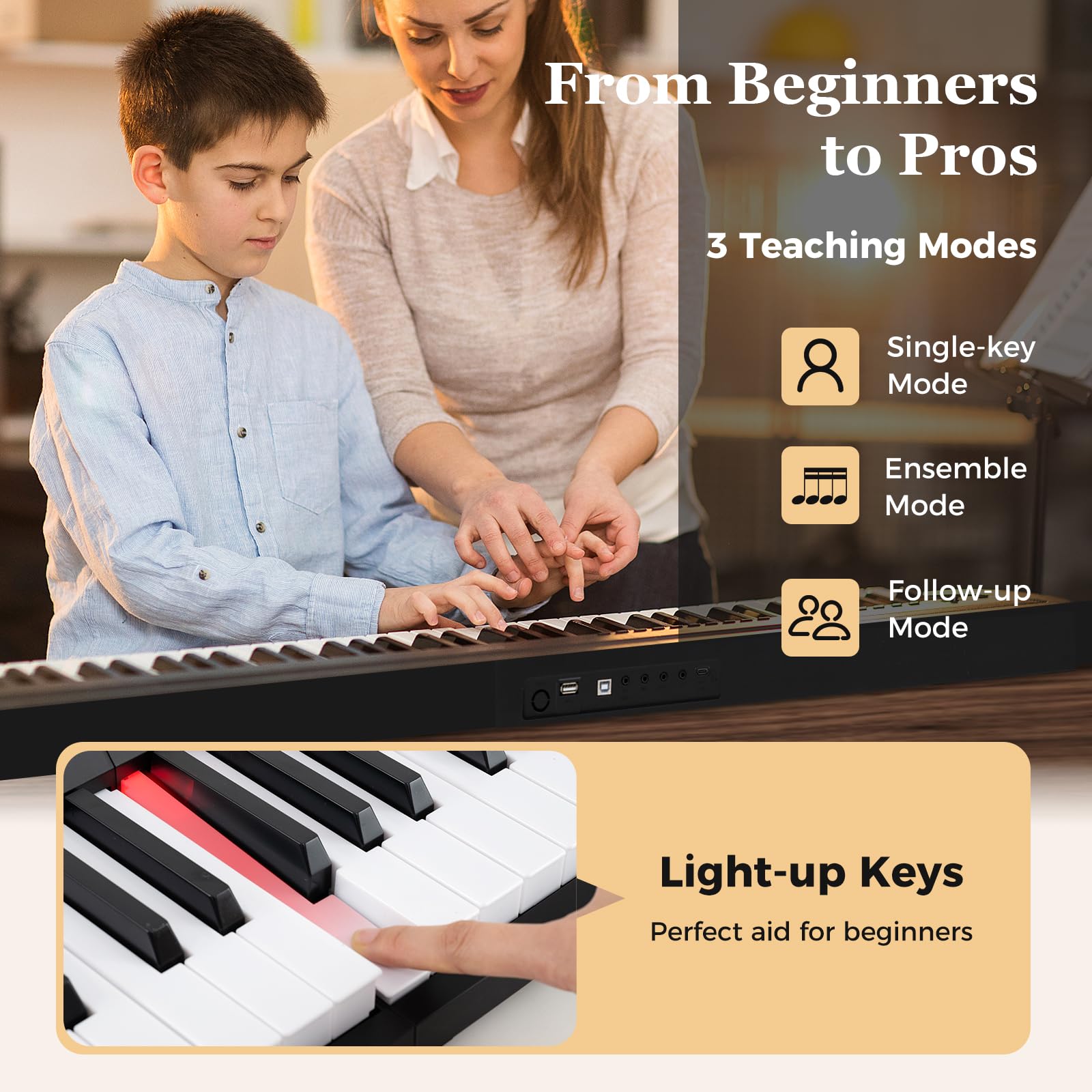 HOGEBABY 88 Key Folding Piano Keyboard Portable Full Size Semi-Weighted Electric Digital Piano - Image 5