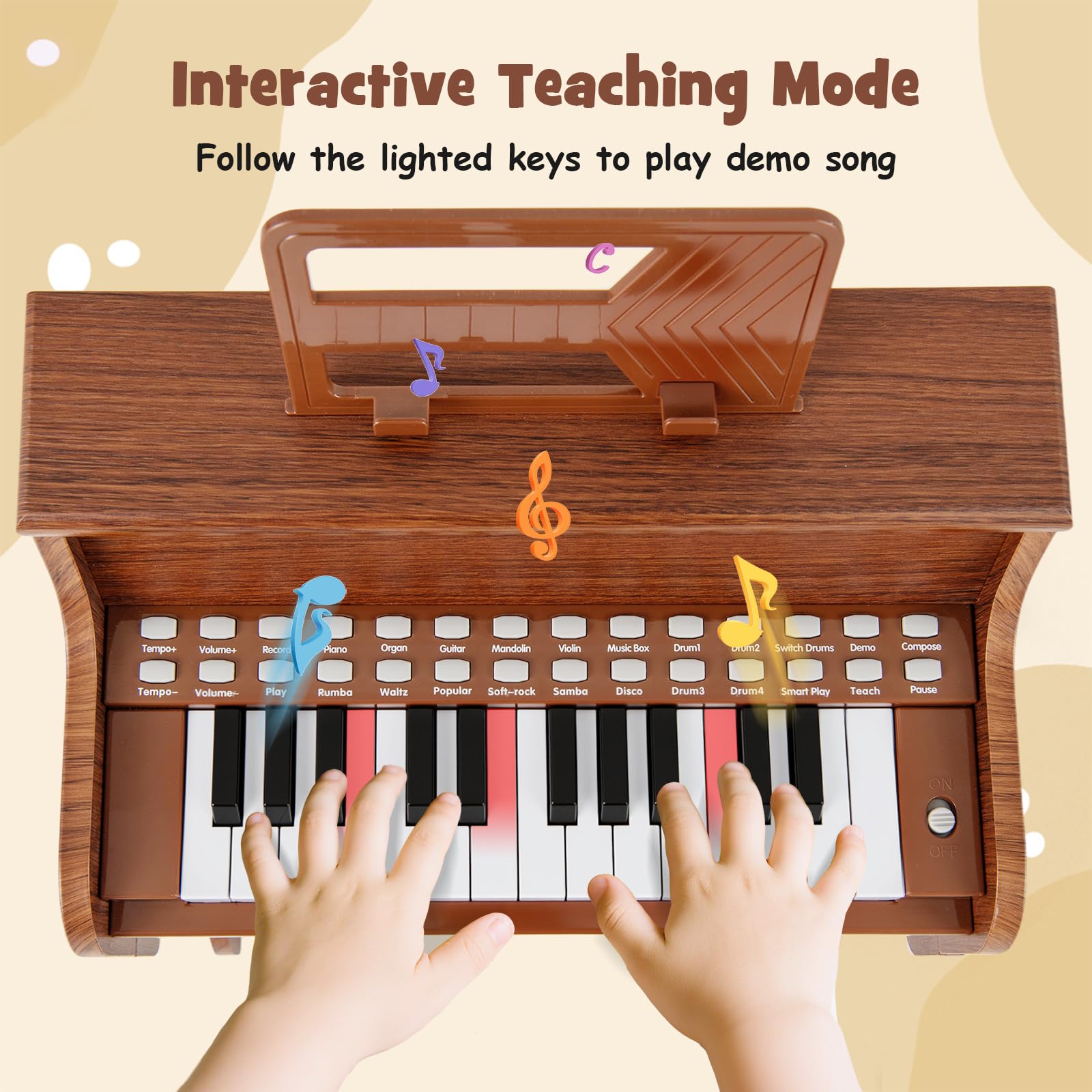 HOGEBABY 25 Keys Kids Piano Keyboard w/ Adjustable Speed & Volume - Image 5