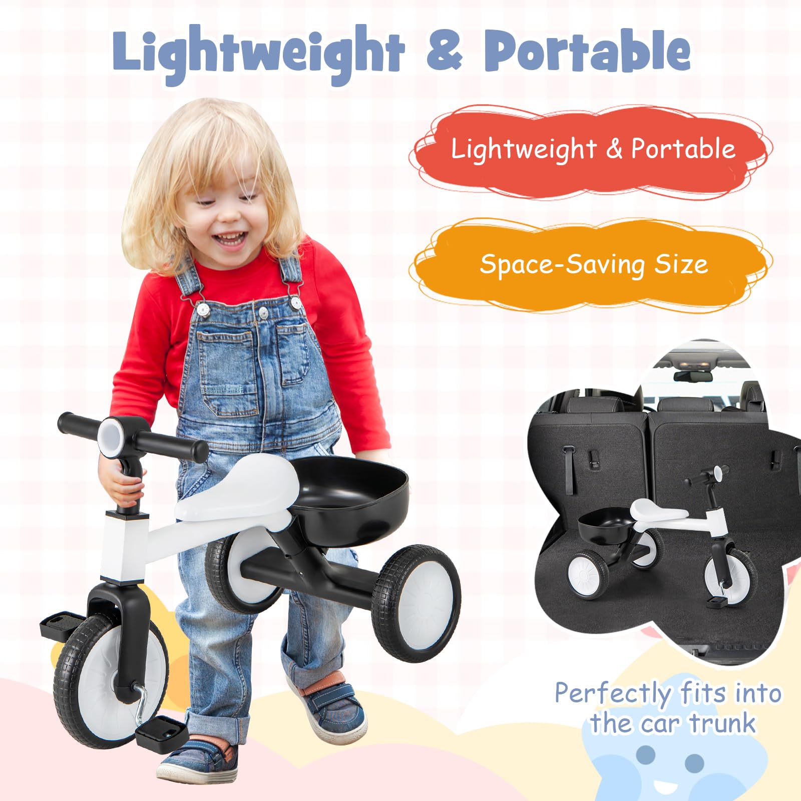 HOGEBABY Toddler Tricycle, 2-in-1 Kids Tricycle Auxiliary Balance Bike with Carbon Steel Frame - Image 5
