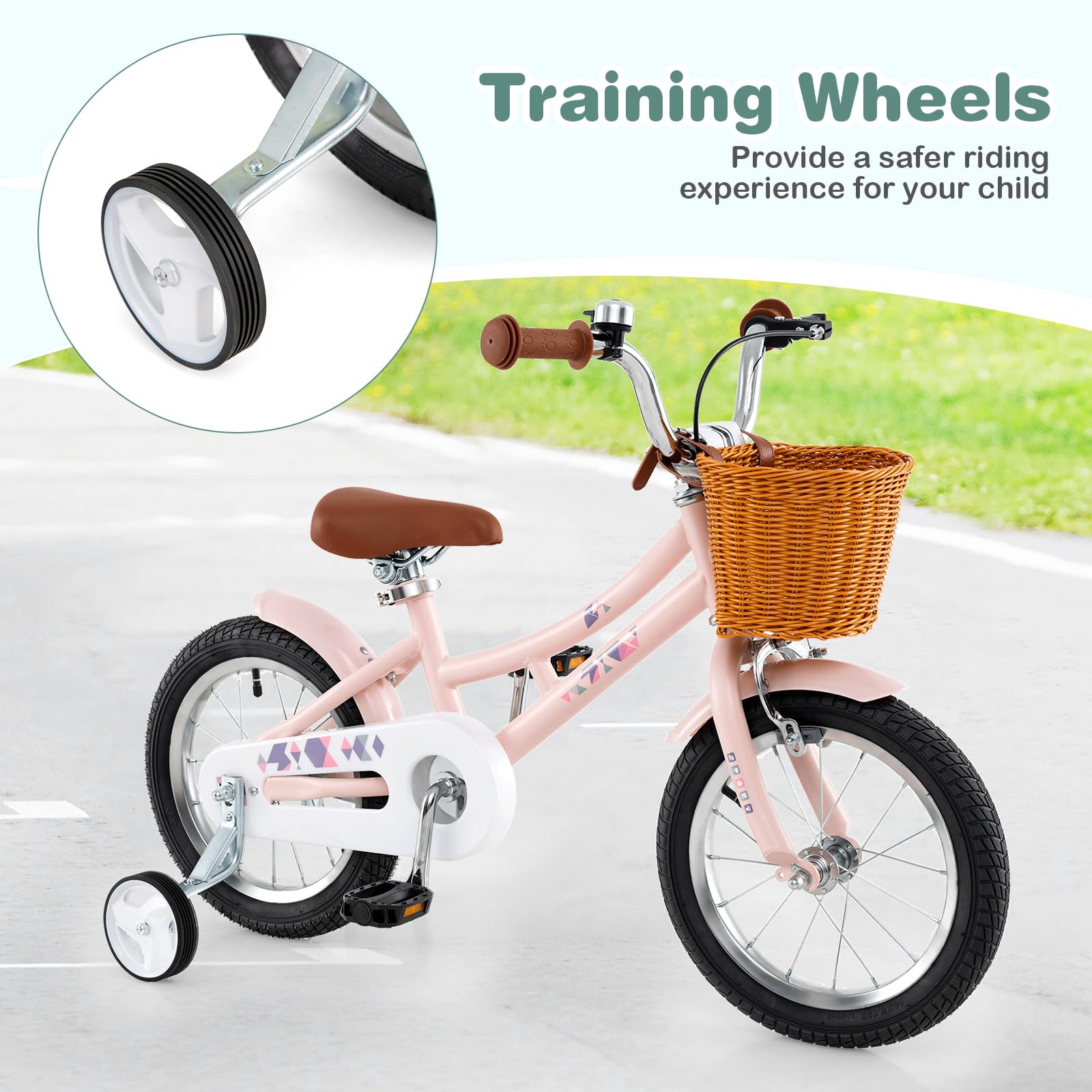 HOGEBABY Kids Bike, 14 Inch Retro Child Bike for 3-5 Years Old with Adjustable Height, Training Wheels - Image 5