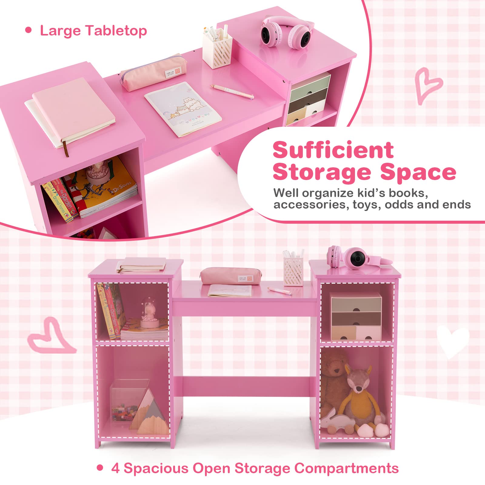 HOGEBABY Kids Vanity Set, 2 in 1 Princess Makeup Dressing Table with Detachable Tri-Folding Mirror - Image 5