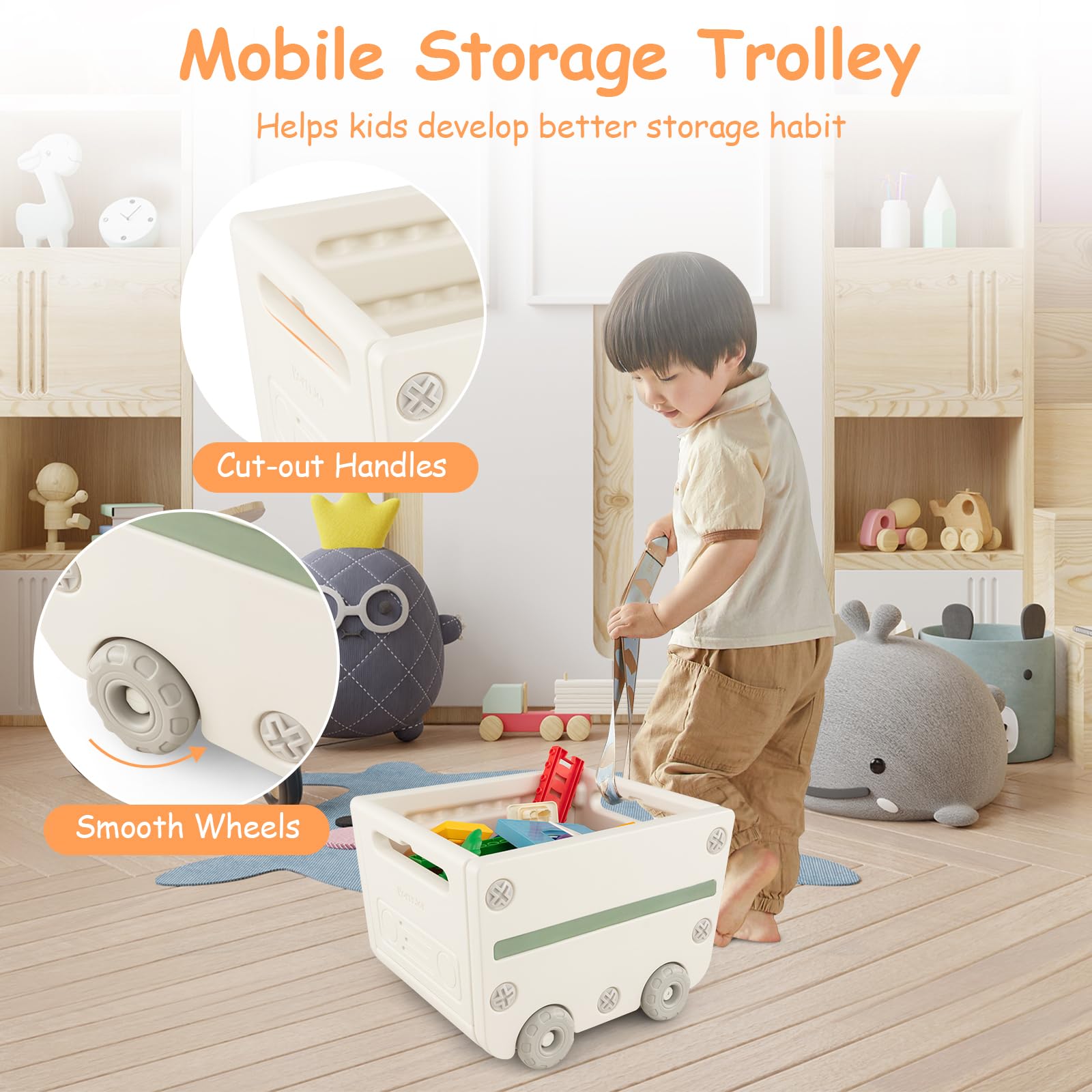 HOGEBABY Kids Toy Storage Organizer and Bookshelf, Multipurpose Shelf with Mobile Truck, Storage Bins & Cabinet - Image 6