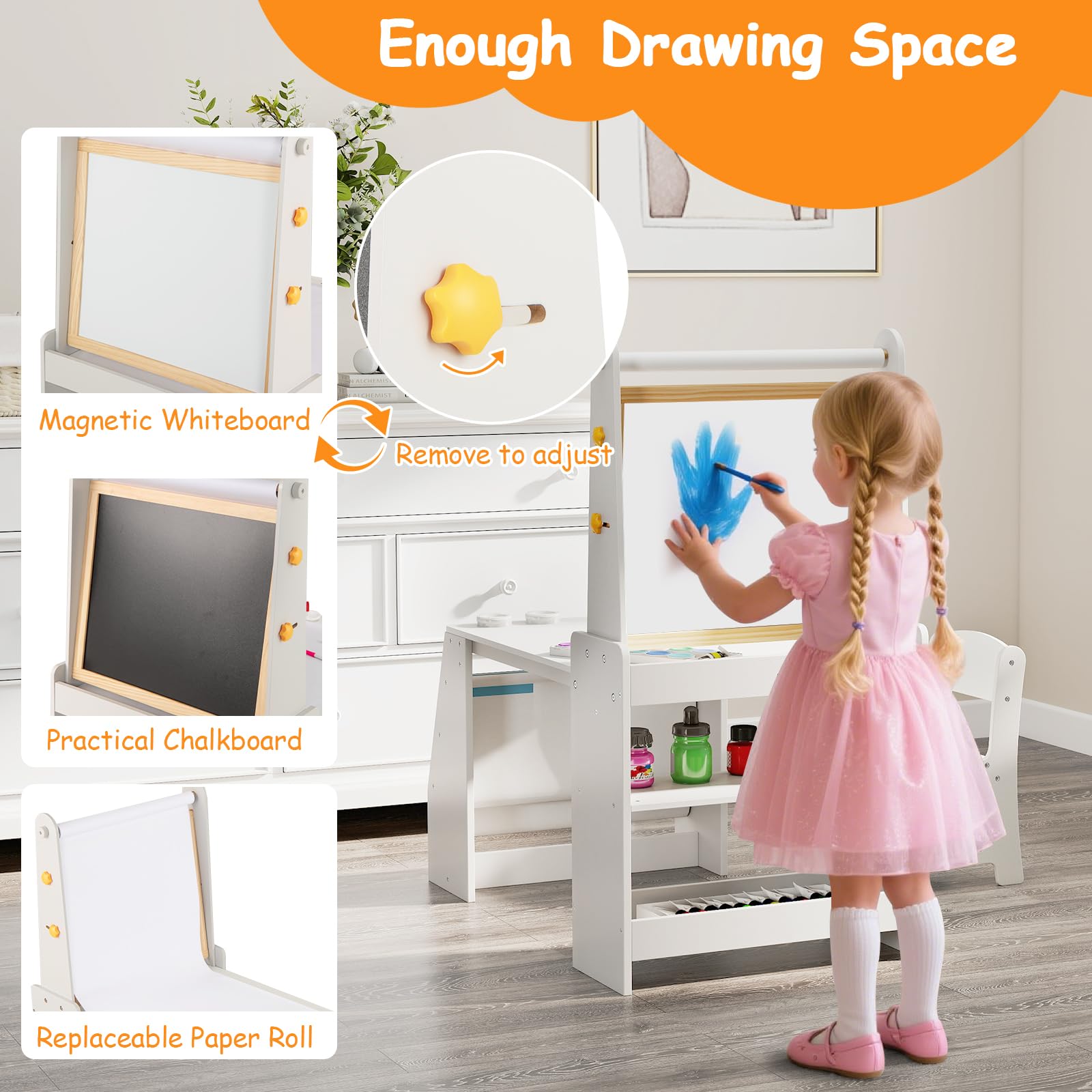HOGEBABY Kids Art Table and Chair Set 4 in 1 Wooden Easel Activity Desk Set - Image 5