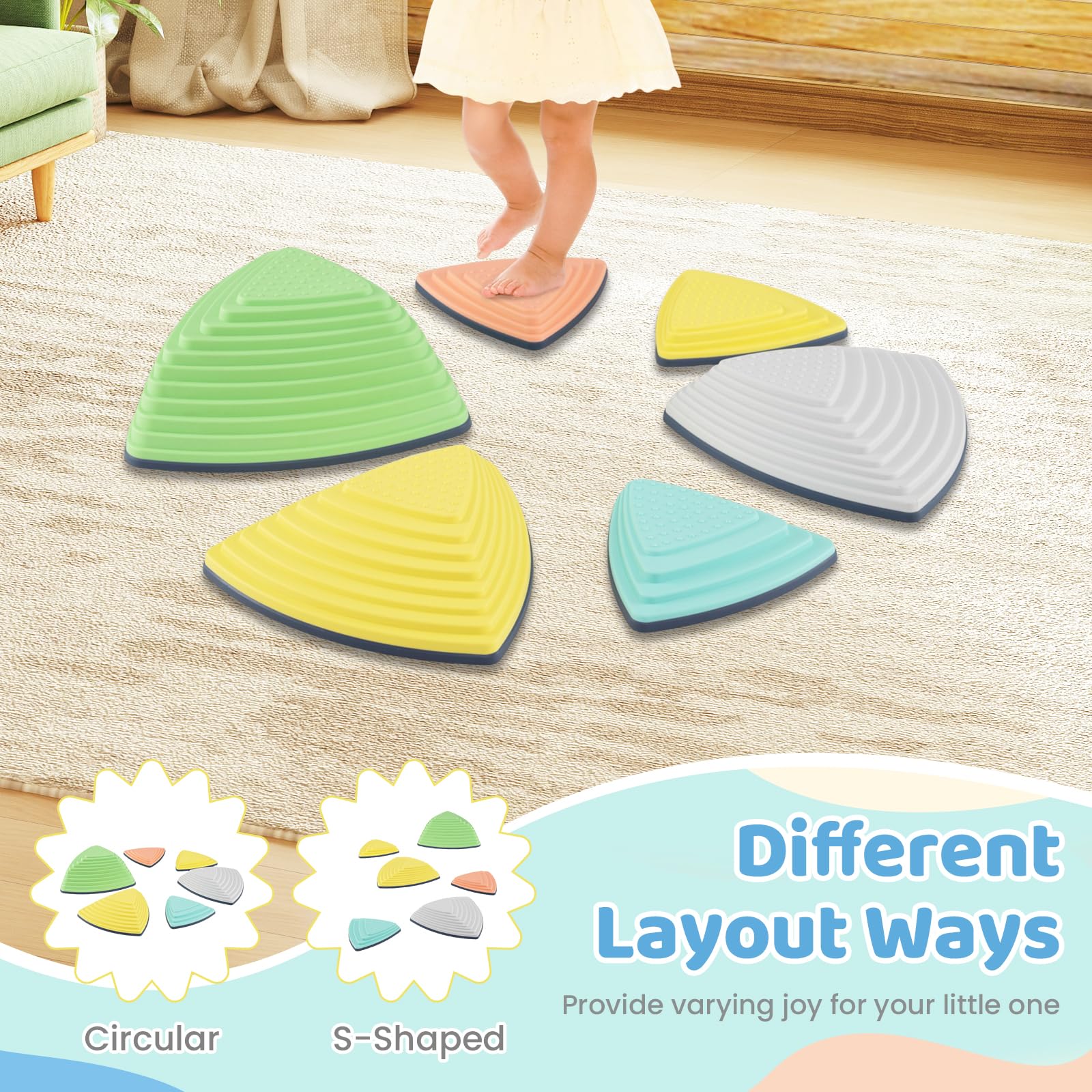 HOGEBABY Stepping Stones for Kids Set of 6 Non-Slip Toddler Balance Stones - Image 5