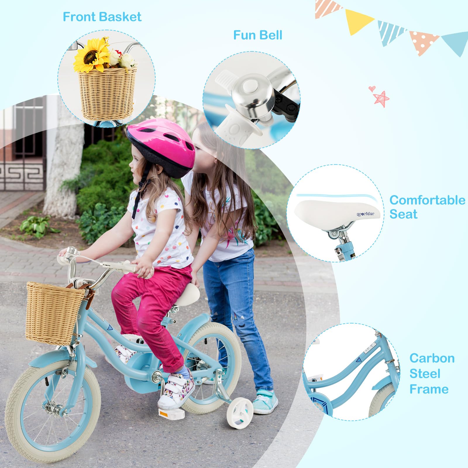 HOGEBABY Kids Bike, 14 16 18 Inch Kids Bicycles for 3-8 Years Old Children with Training Wheels - Image 8