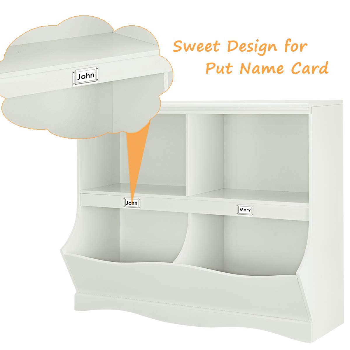 HOGEBABY 4-Cubby Kids Bookcase with Footboard, Multi-Bin Children's Organizer Shelf with 2 Shelf and 4 Bin (White) - Image 5
