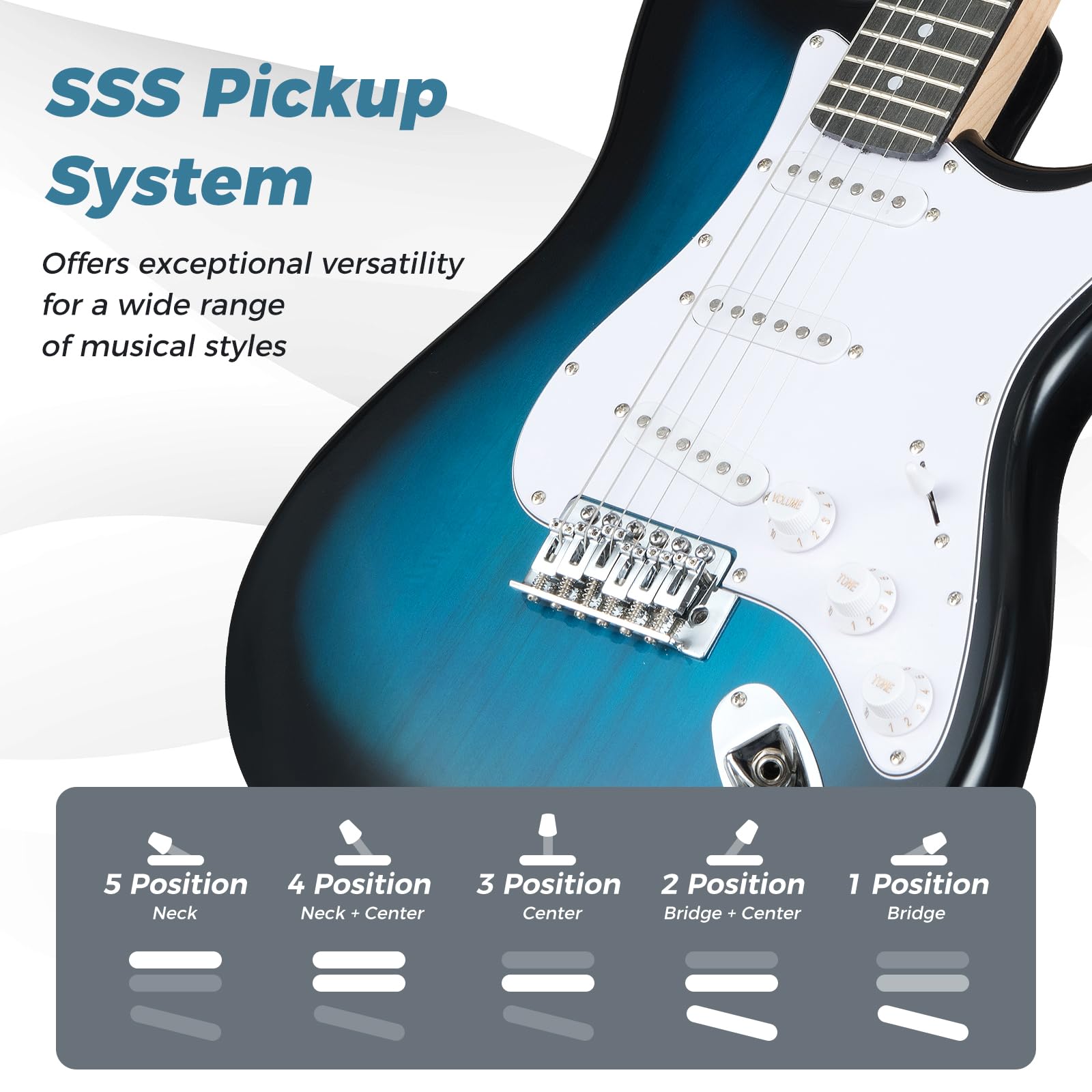 HOGEBABY 6 String Electric Bass Guitar 39 Full Size Beginner Bass Guitar Kit - Image 6