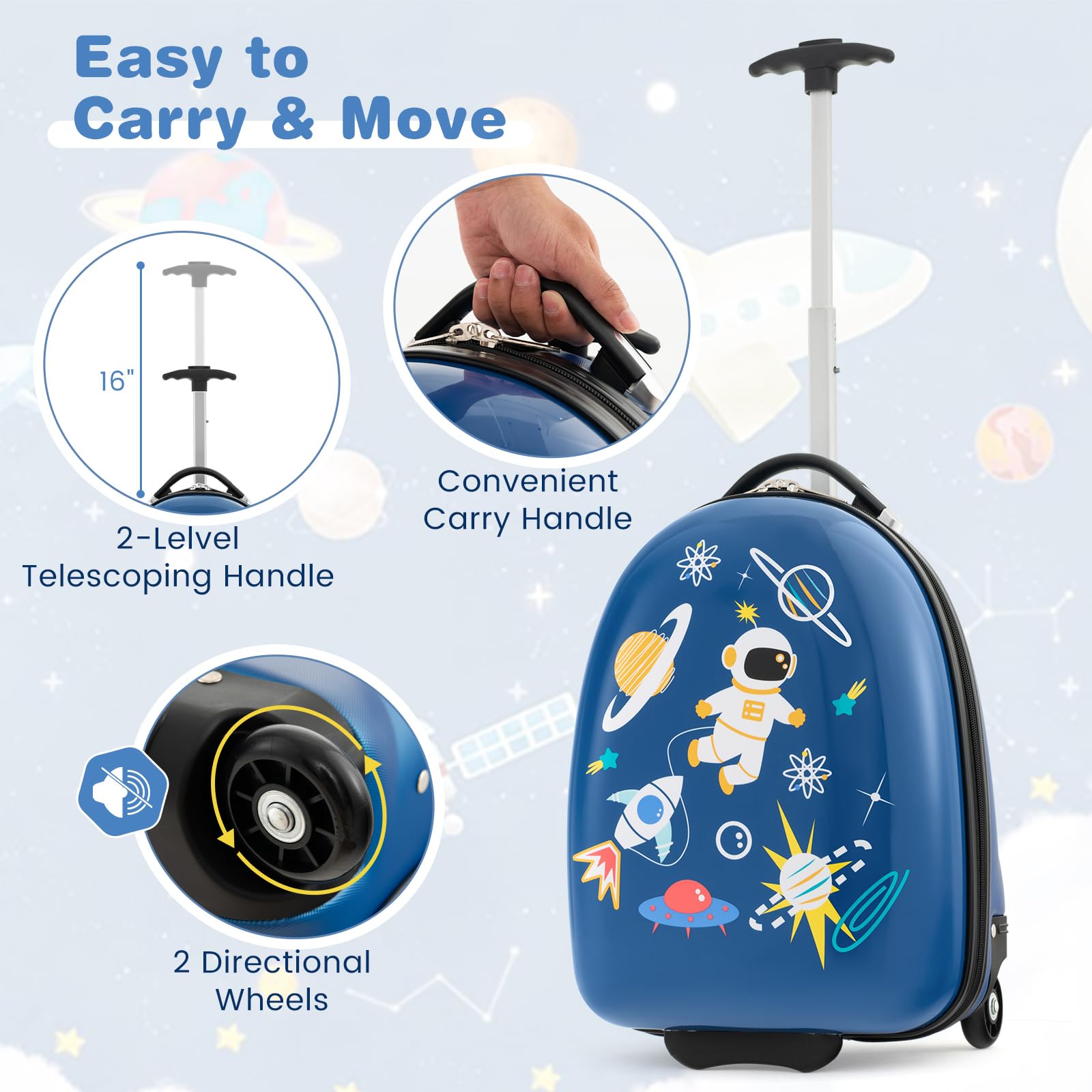 HOGEBABY Kids Luggage, 16 Hard Shell Kids Carry On Luggage, Kids Suitcase for Girls Boys Toddlers - Image 7