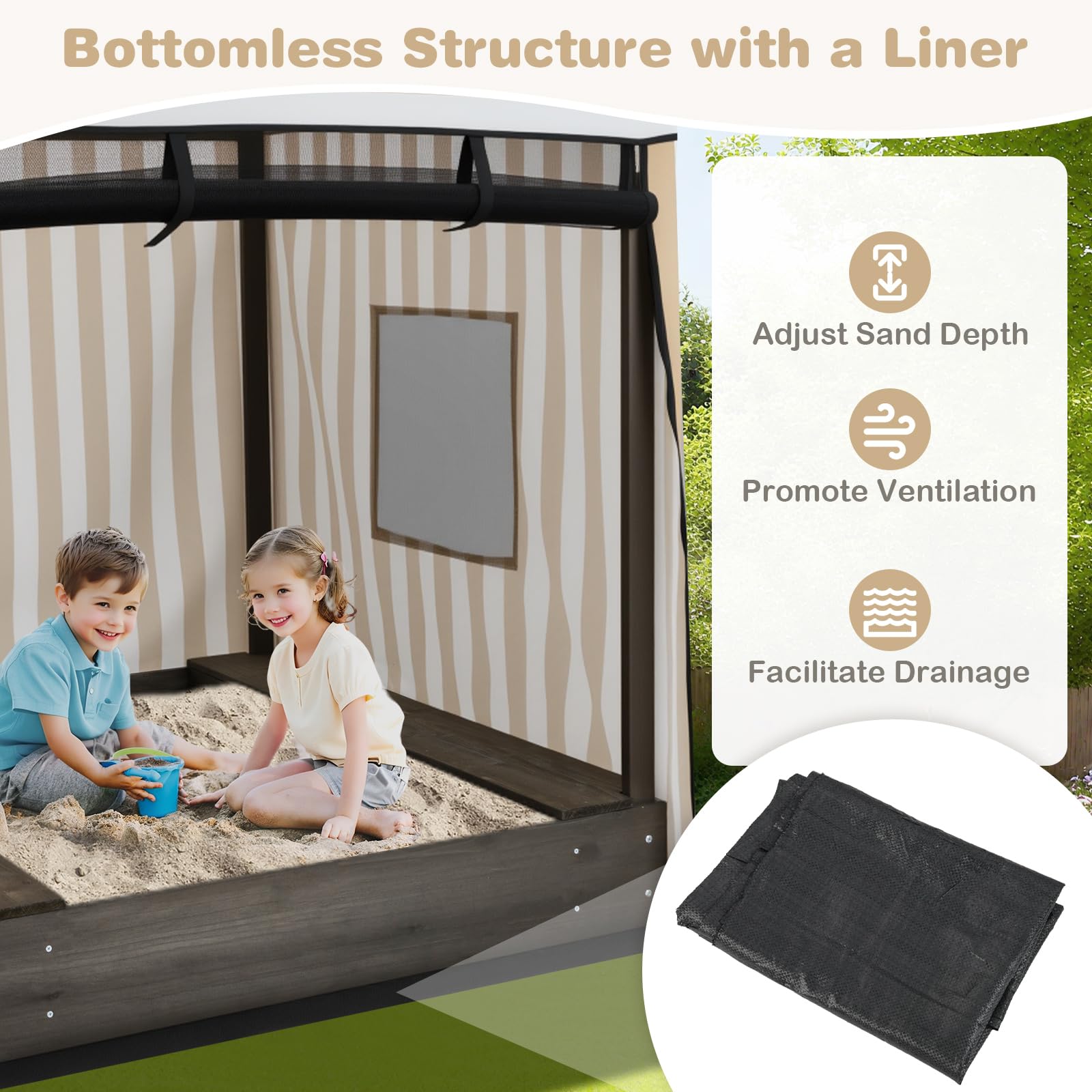 HOGEBABY Kids Wooden Sandbox with Canopy - Image 6