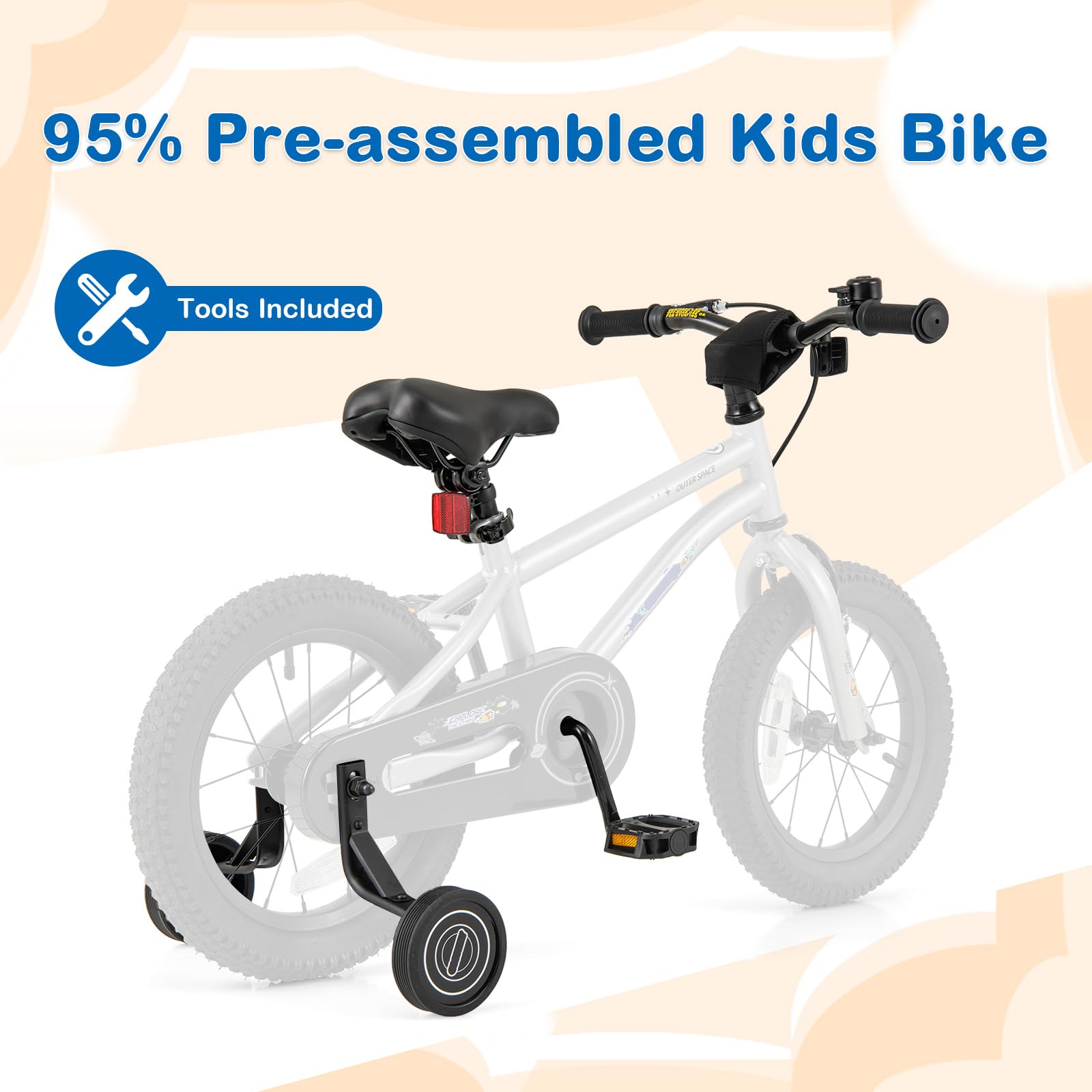HOGEBABY Outer Space Kids Bike, 14 Inch Sport Bicycle for 4-7 Years Old w/Adjustable Saddle, Training Wheels - Image 5