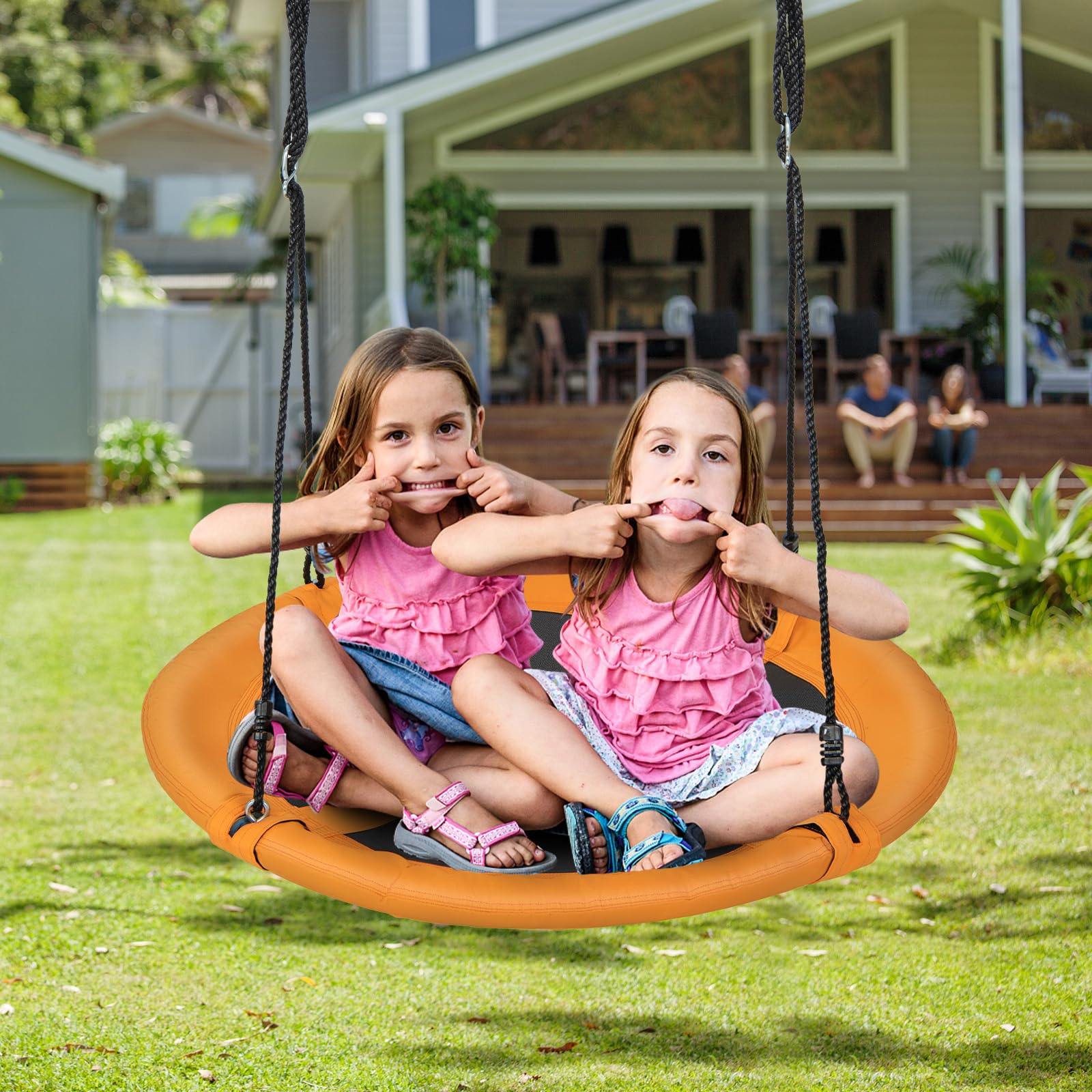 HOGEBABY 40" Saucer Tree Swing for Kids, Flying Saucer Swing with 2 Carabiners, Adjustable Ropes, Waterproof 900D Oxford Cloth, Round Swing - Image 6