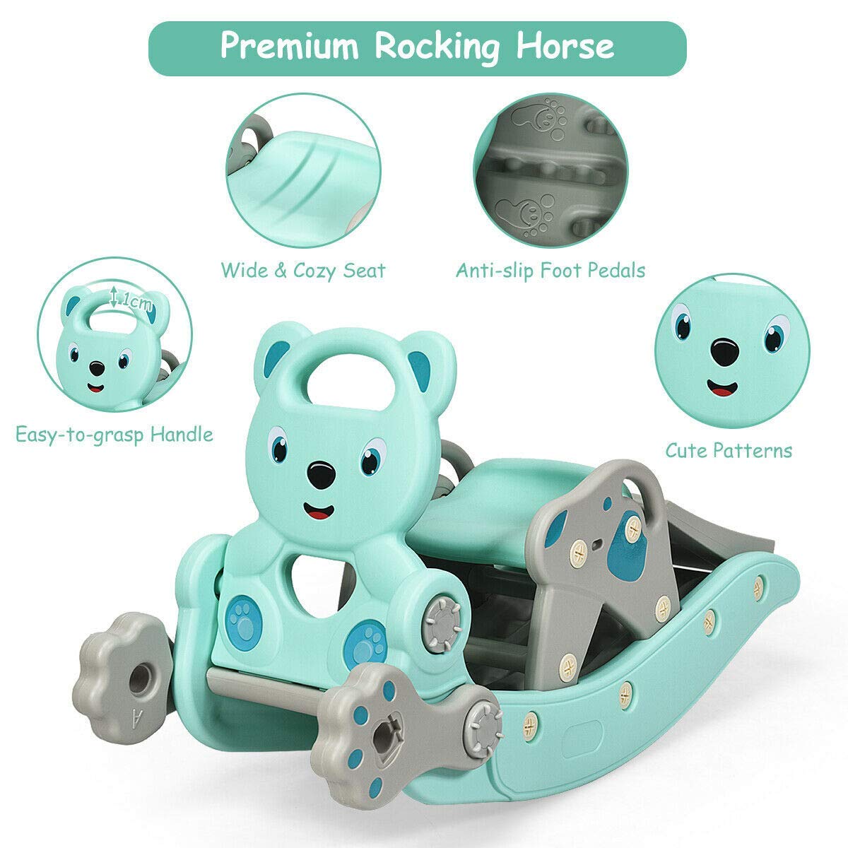 HOGEBABY 5 in 1 Toddler Slide Rocking Toy, Slide for Kids with Detachable Stool, Foldable Climber Playground Slide - Image 5