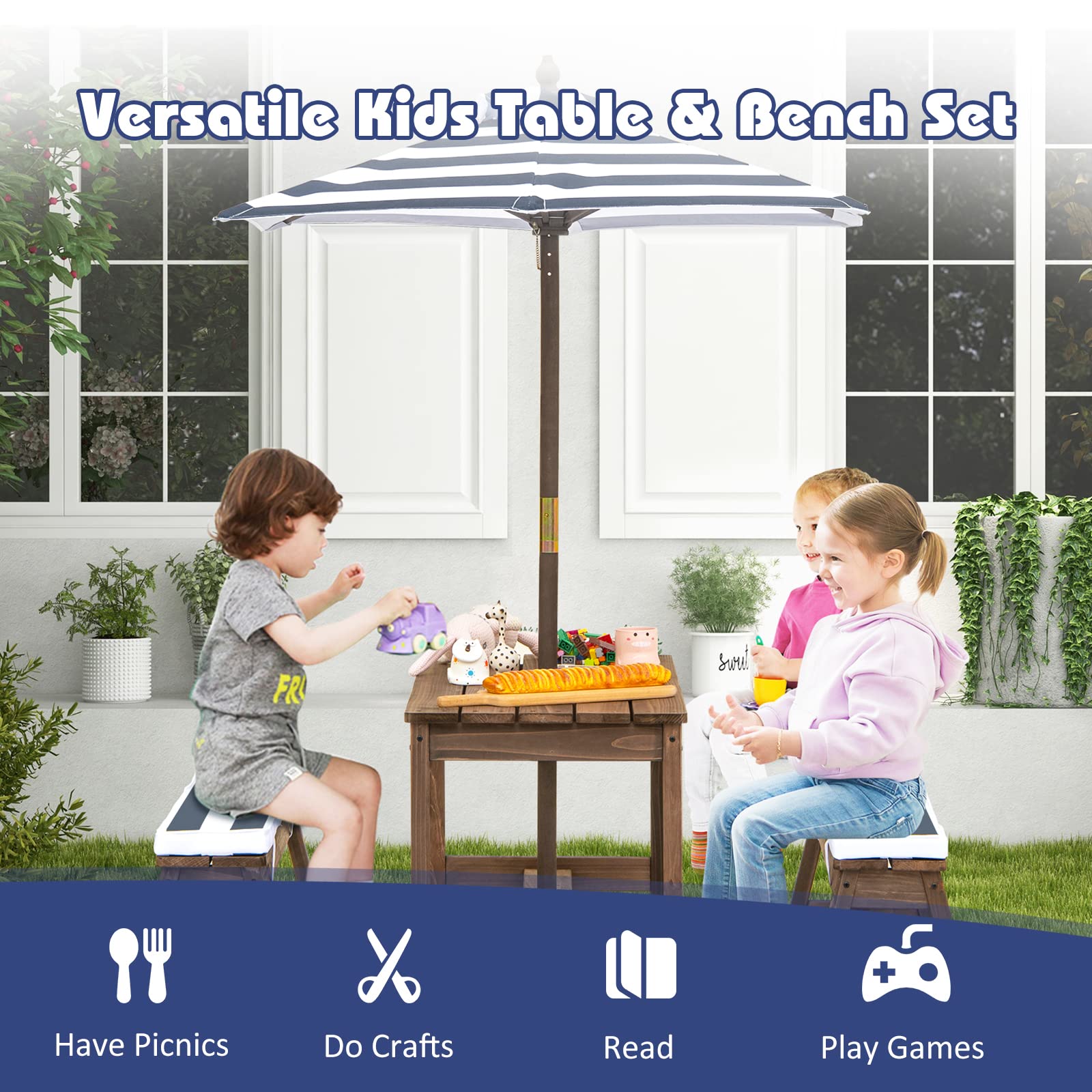 HOGEBABY Kids Picnic Table, Toddler Wood Table & Bench Set, Gift for Ages 3-8 - Image 5