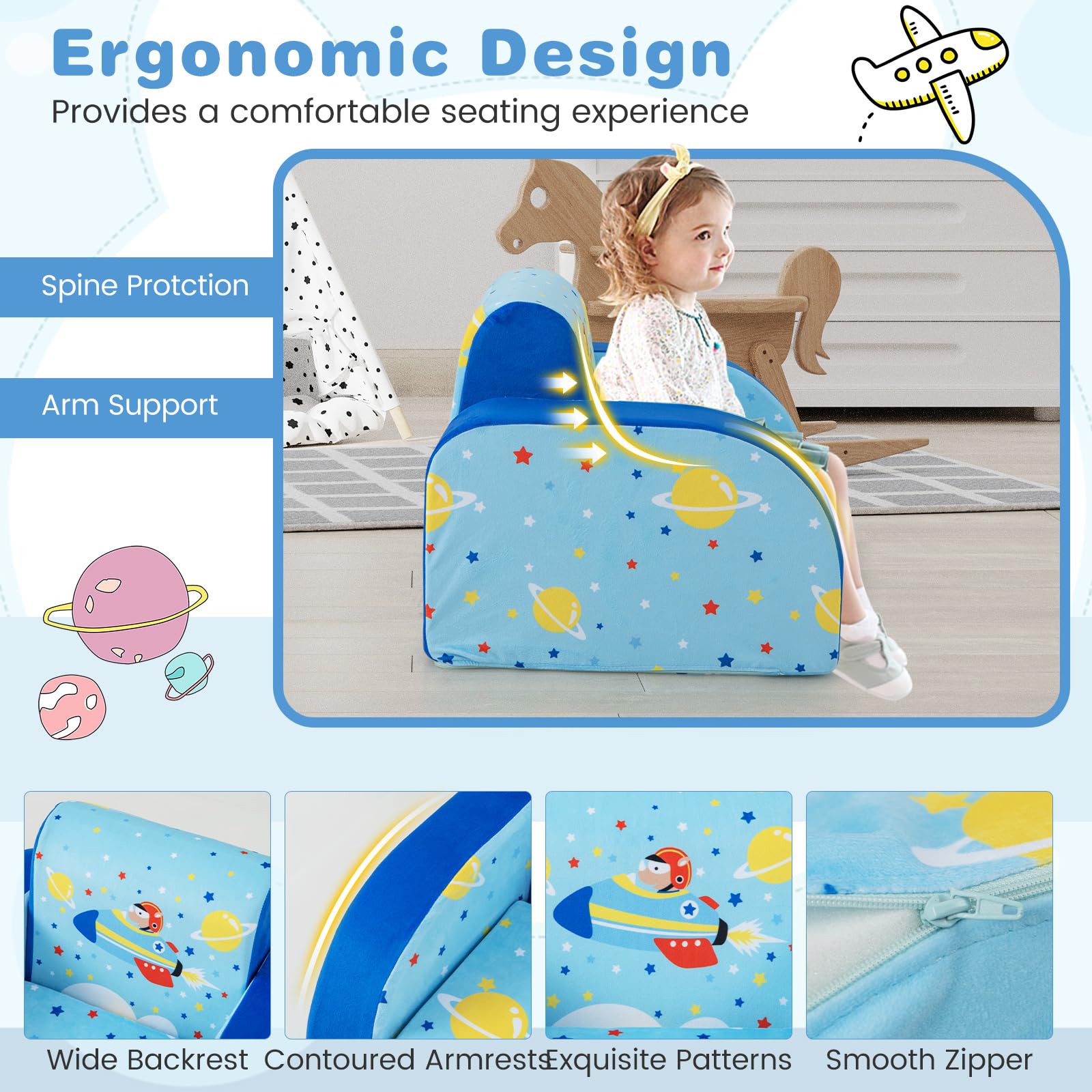 HOGEBABY Kids Couch, 3 in 1 Convertible Flip Open Children's Sofa, Toddler Armrest Chair Bed for Nap, Fold Out Lounger Kids Sofa, Gift for Children - Image 5