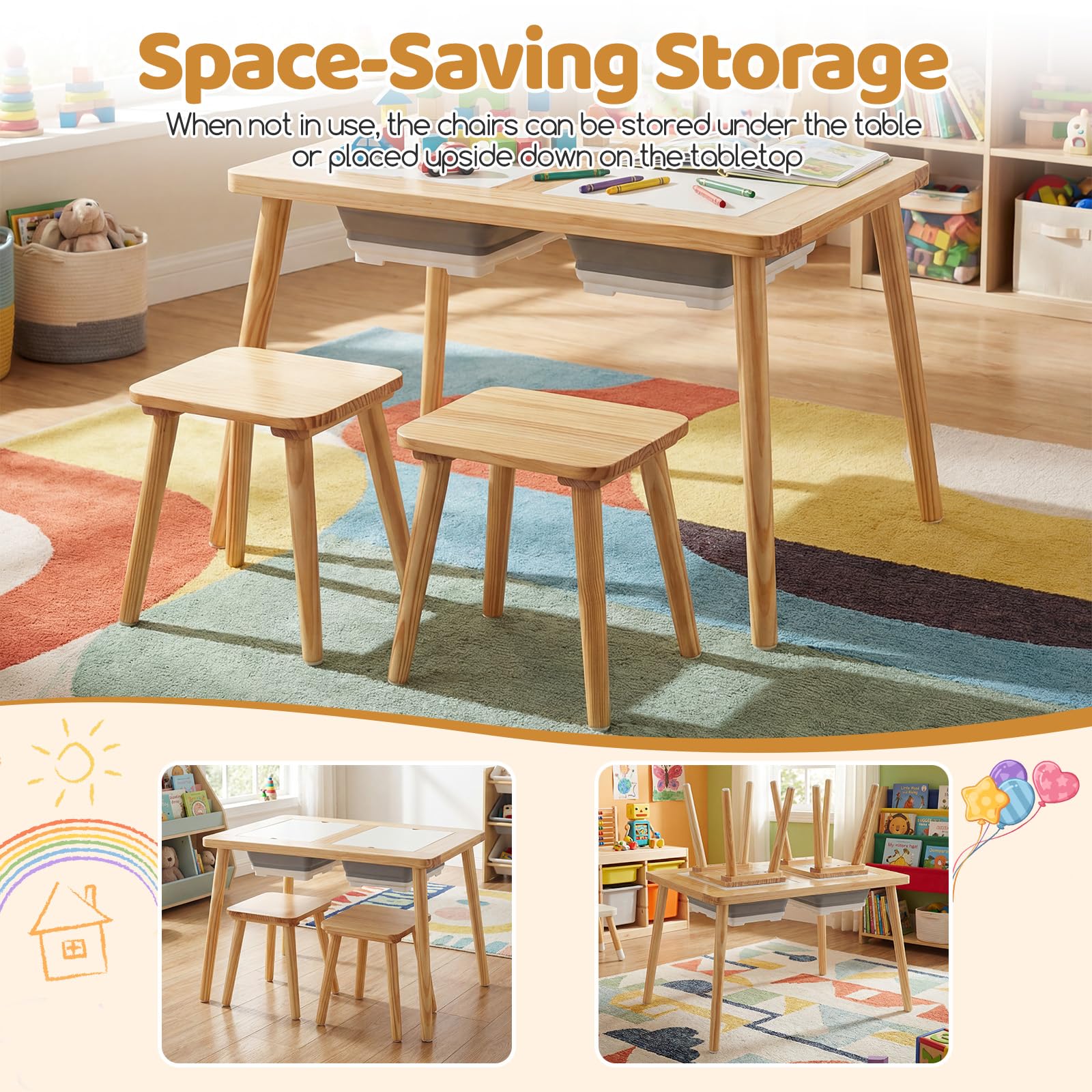 HOGEBABY Wooden Kids Activity Table Set - Image 6