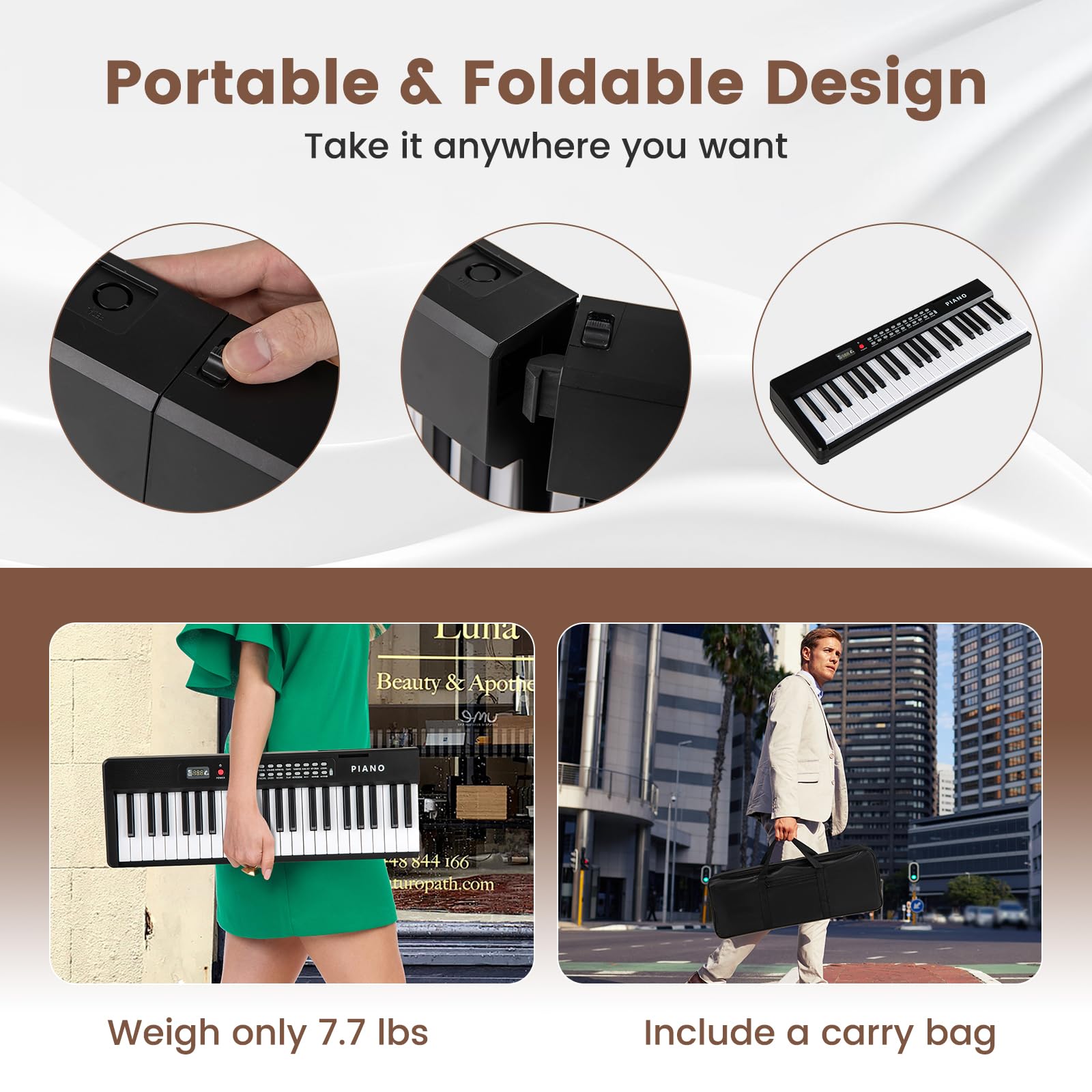 HOGEBABY 88-Key Folding Piano Keyboard, Full-Size Semi-Weighted Electric Piano Digital Piano - Image 6