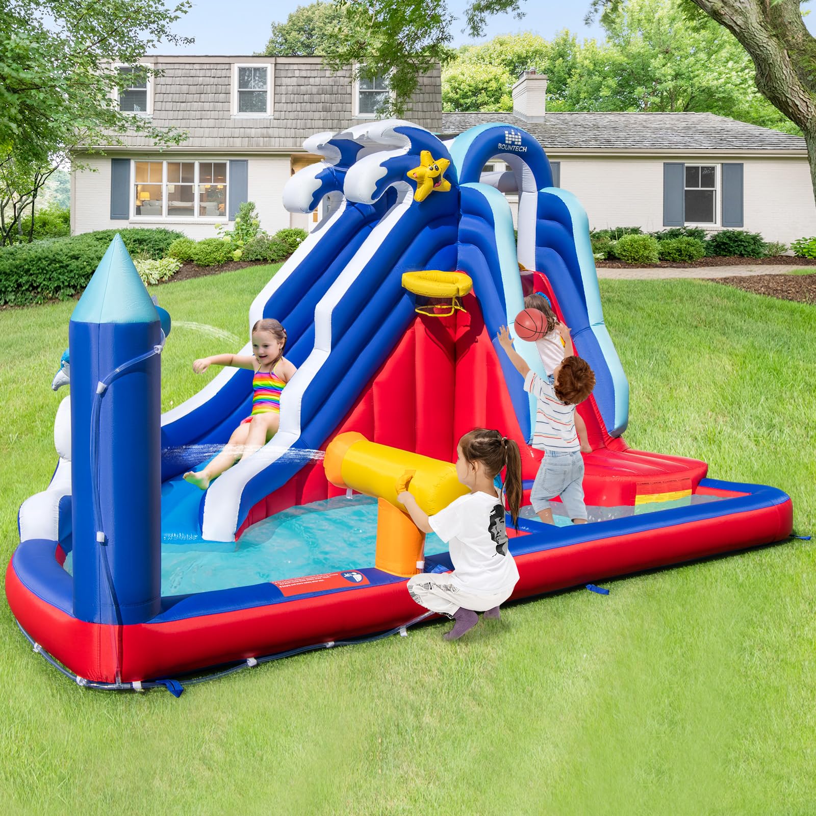 HOGEBABY Inflatable Water Slide, Dolphin Themed Kids Waterslide Park for Outdoor Fun - Image 2
