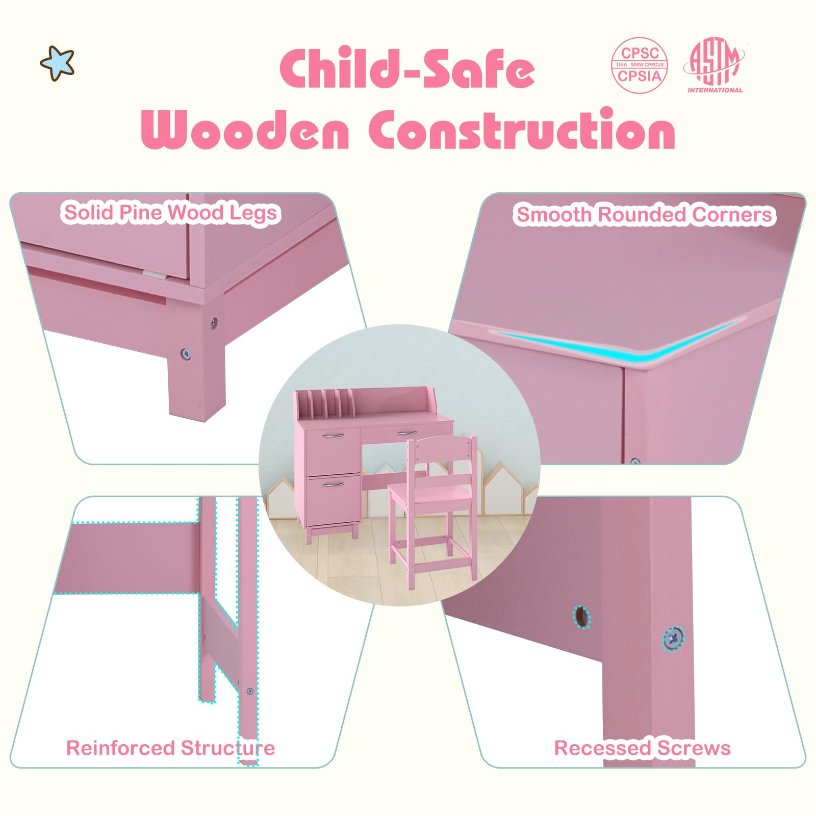 HOGEBABY Kids Desk and Chair Set for Bedroom School - Image 6