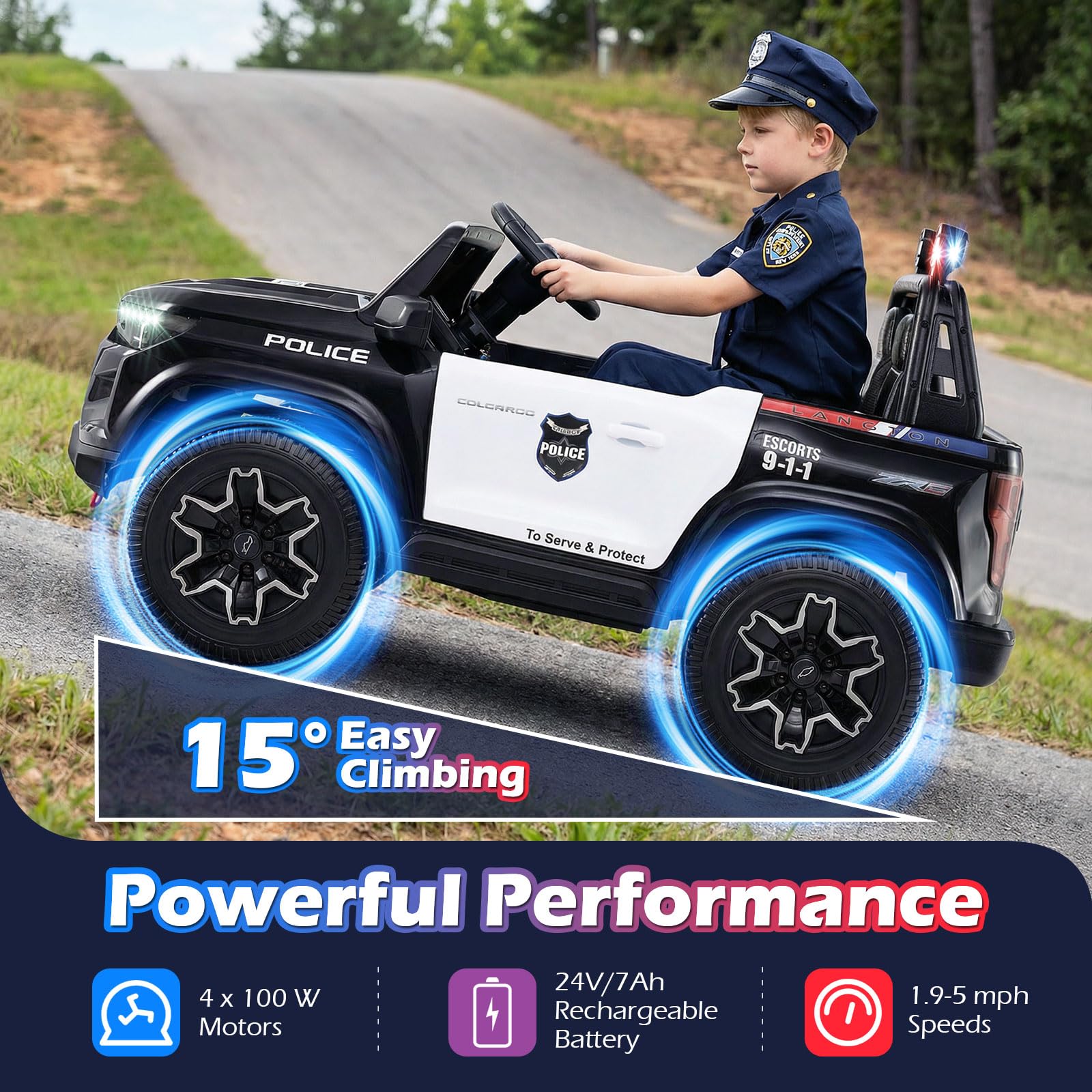 HOGEBABY 2-Seater Ride on Police Car 24V 4WD Licensed Chevrolet Kids Electric Vehicle - Image 6